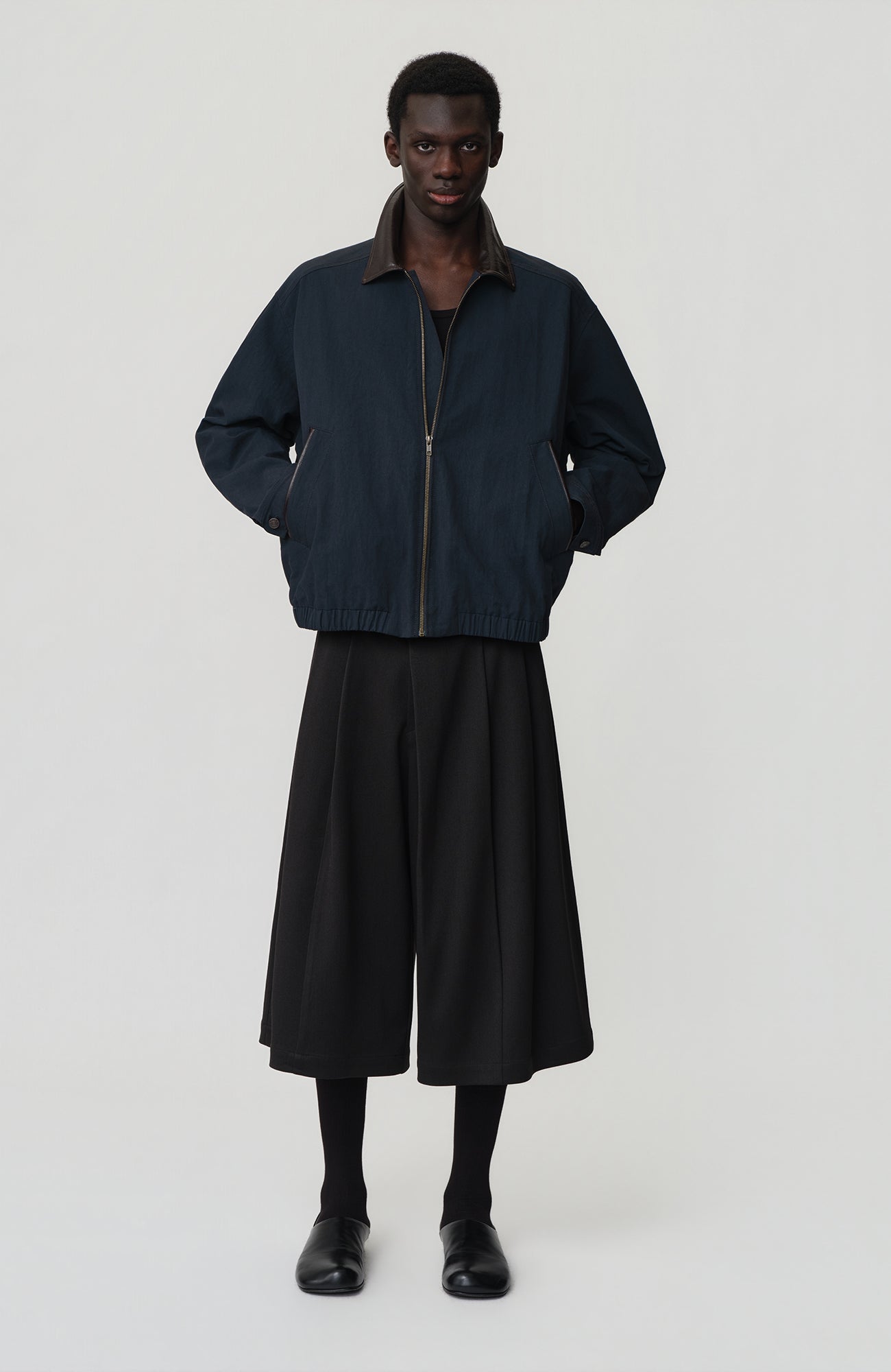 OPICLOTH Asymmetrical Pleated Wool-Blend Shorts, premium urban and streetwear designers apparel on PROJECTISR.com, OPICLOTH