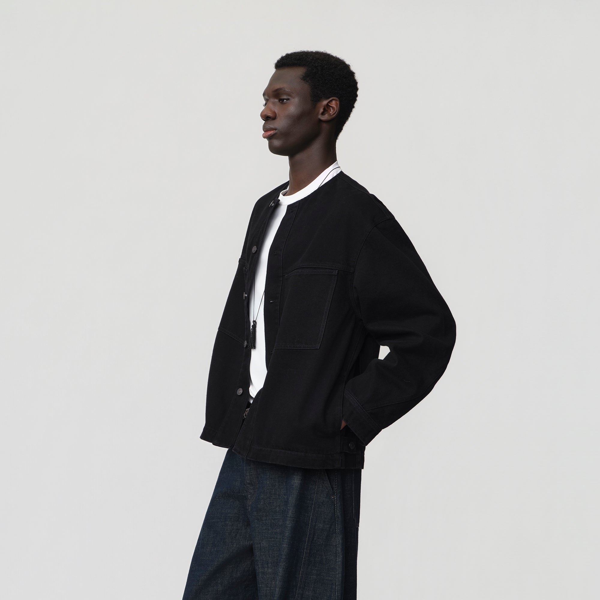 OPICLOTH Collarless Curve-Sleeve Jacket, premium urban and streetwear designers apparel on PROJECTISR.com, OPICLOTH