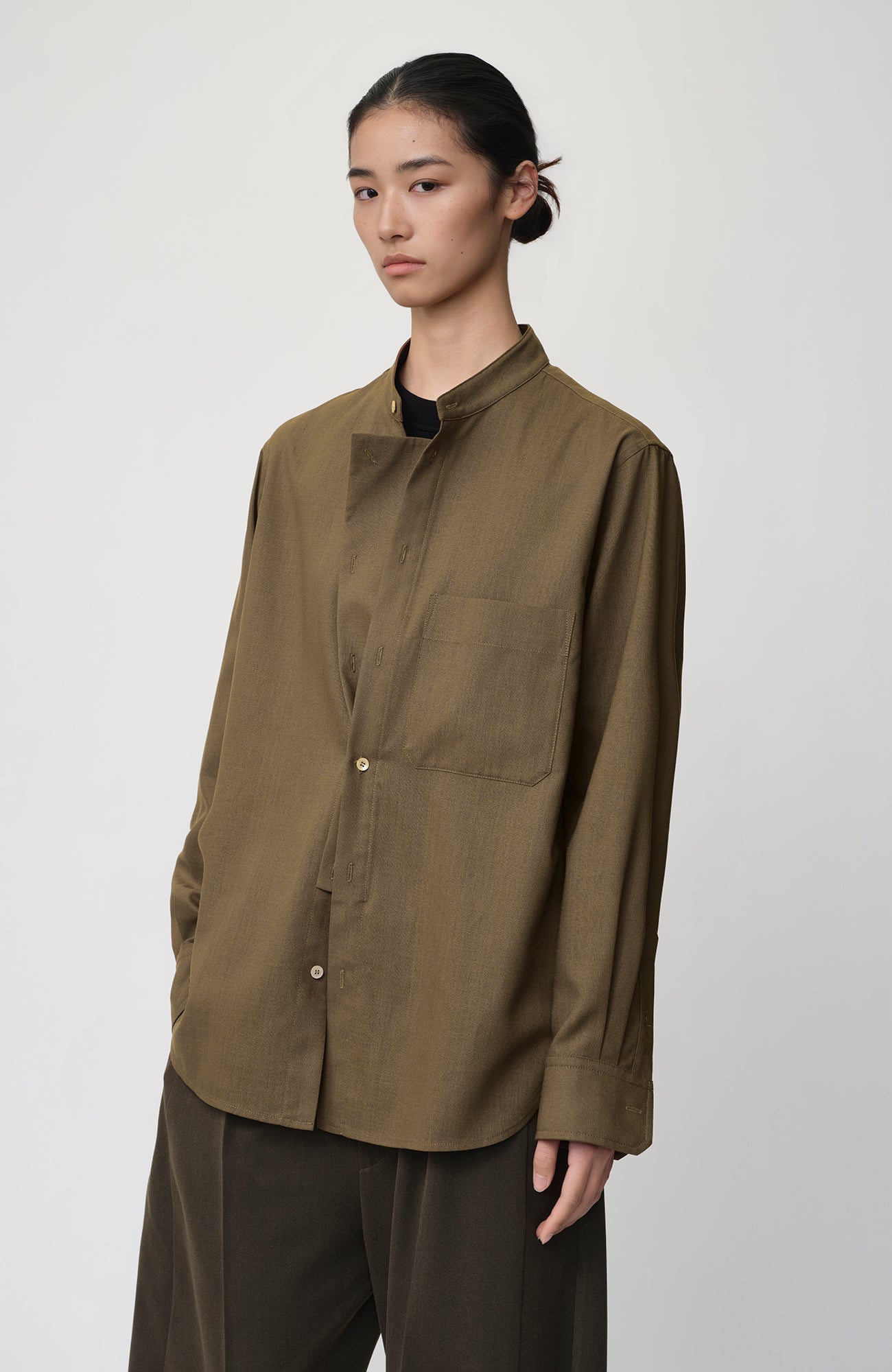 OPICLOTH Layered-Placket Stand-Collar Shirt