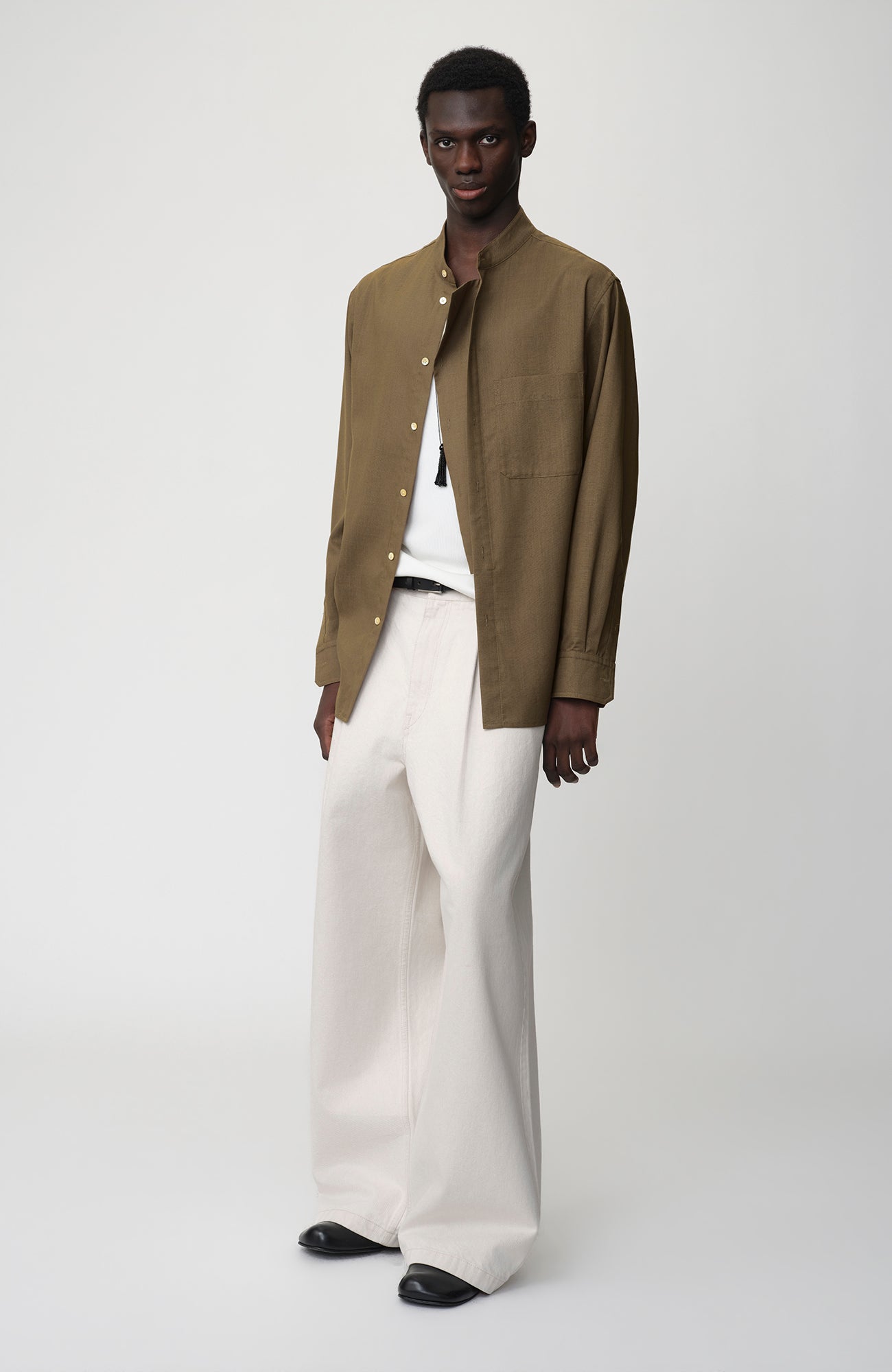 OPICLOTH Layered-Placket Stand-Collar Shirt