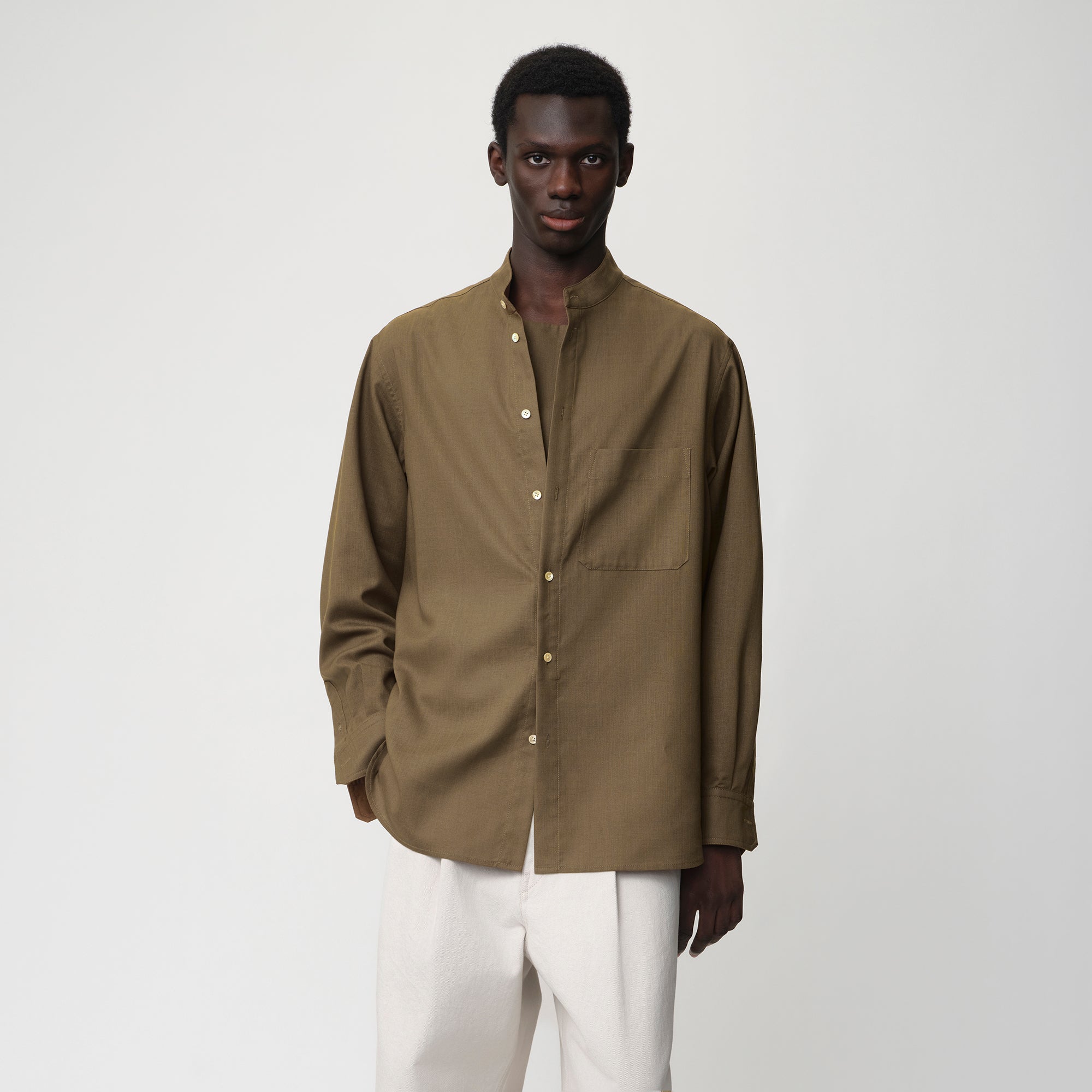 OPICLOTH Layered-Placket Stand-Collar Shirt, S