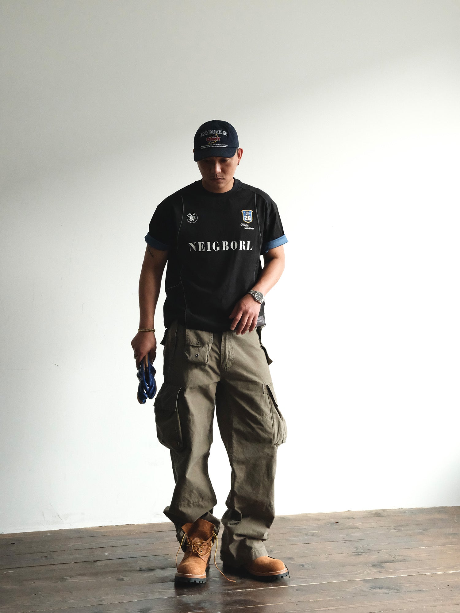 NEIGBORL Washed Distressed Multi-Pocket Cargo Pants, premium urban and streetwear designers apparel on PROJECTISR.com, NEIGBORL