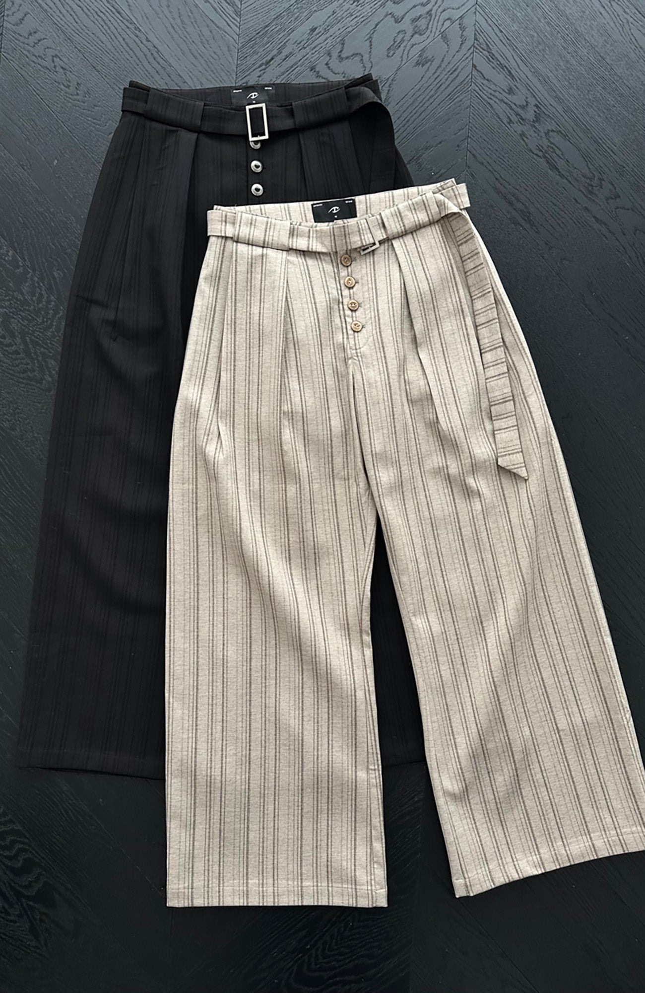 CATSSTAC Button-Closure Striped Double-Pleat Trousers, premium urban and streetwear designers apparel on PROJECTISR.com, CATSSTAC