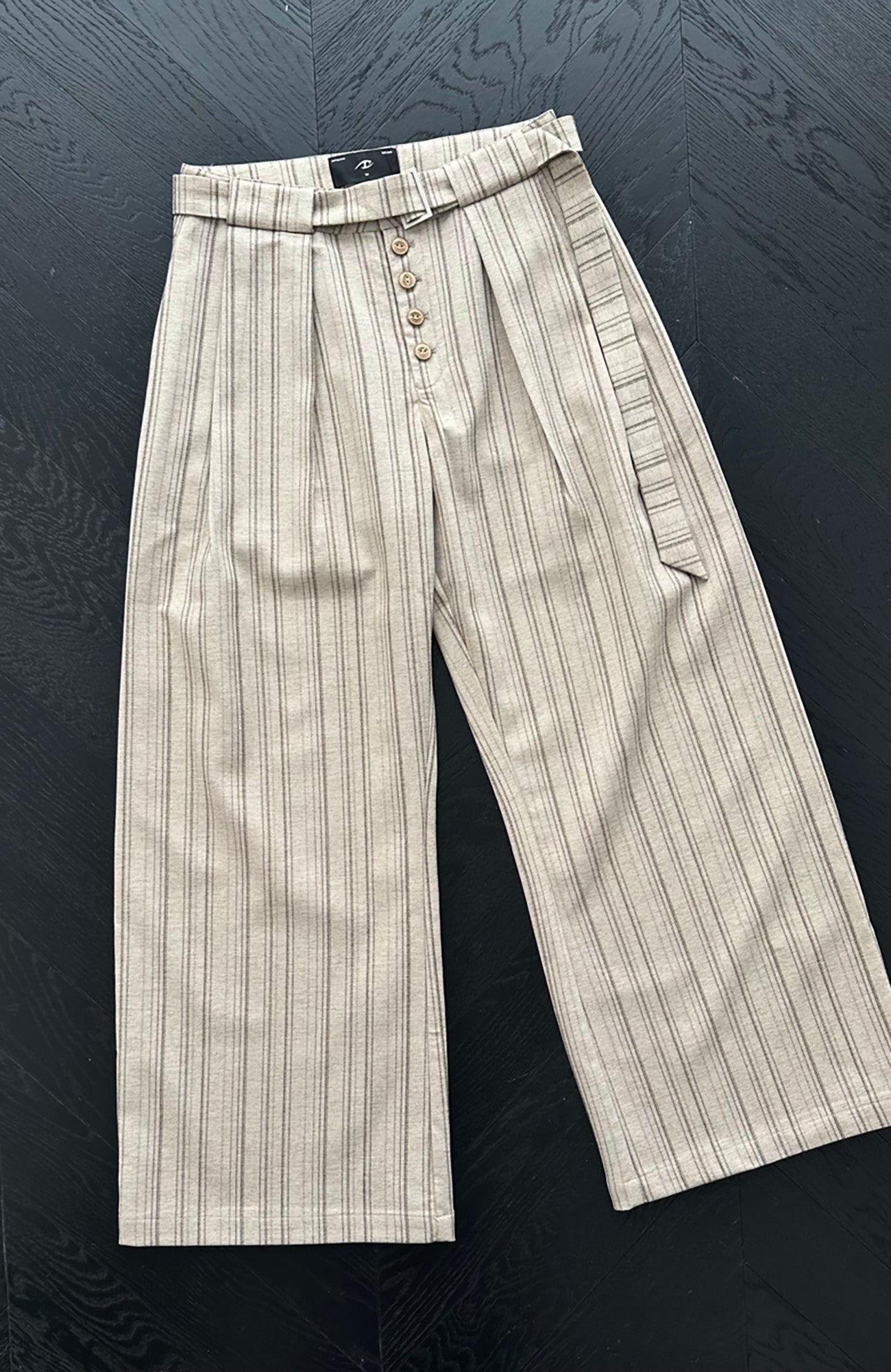 CATSSTAC Button-Closure Striped Double-Pleat Trousers, premium urban and streetwear designers apparel on PROJECTISR.com, CATSSTAC