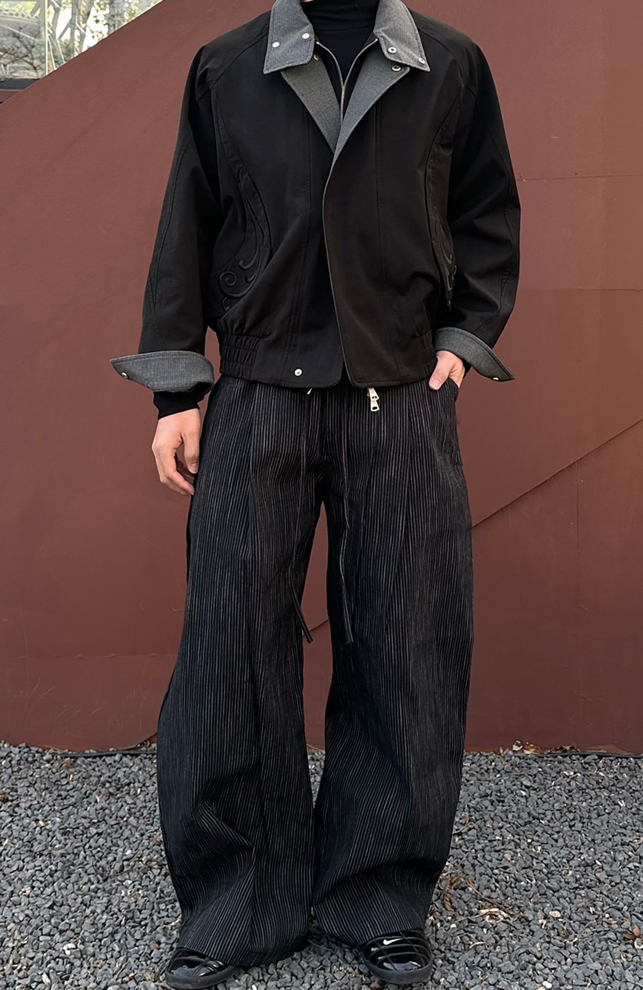 CATSSTAC Striped Double-Pleat Trousers, premium urban and streetwear designers apparel on PROJECTISR.com, CATSSTAC