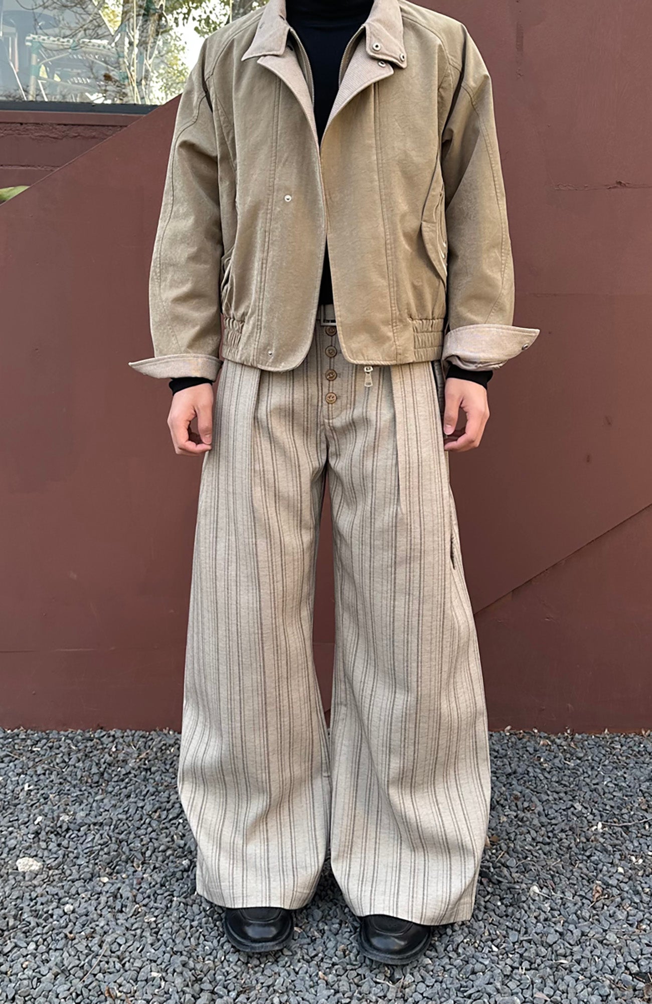 CATSSTAC Button-Closure Striped Double-Pleat Trousers, premium urban and streetwear designers apparel on PROJECTISR.com, CATSSTAC