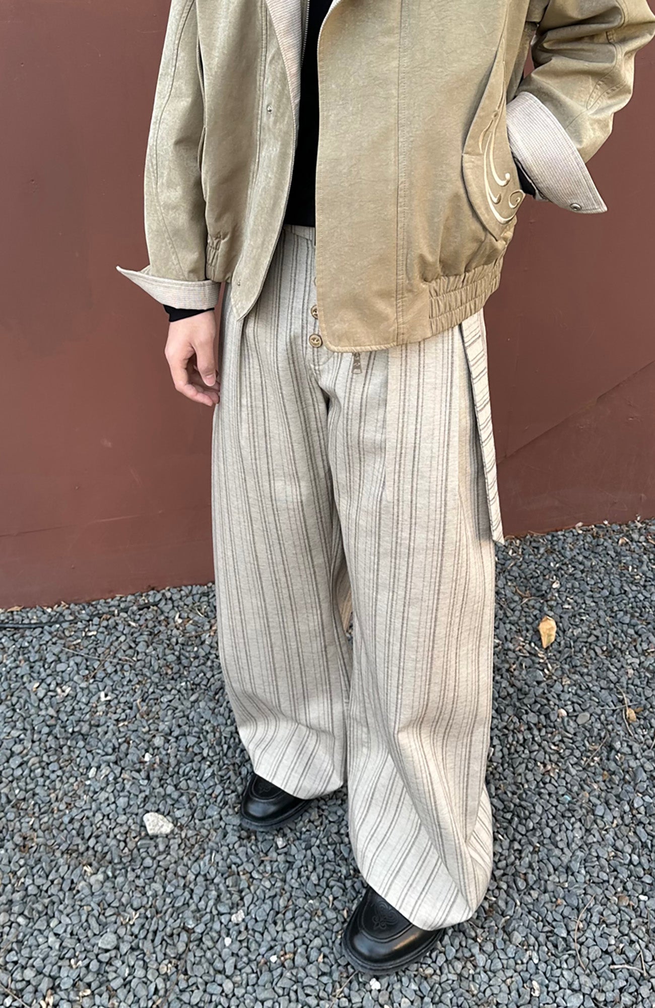 CATSSTAC Button-Closure Striped Double-Pleat Trousers, premium urban and streetwear designers apparel on PROJECTISR.com, CATSSTAC