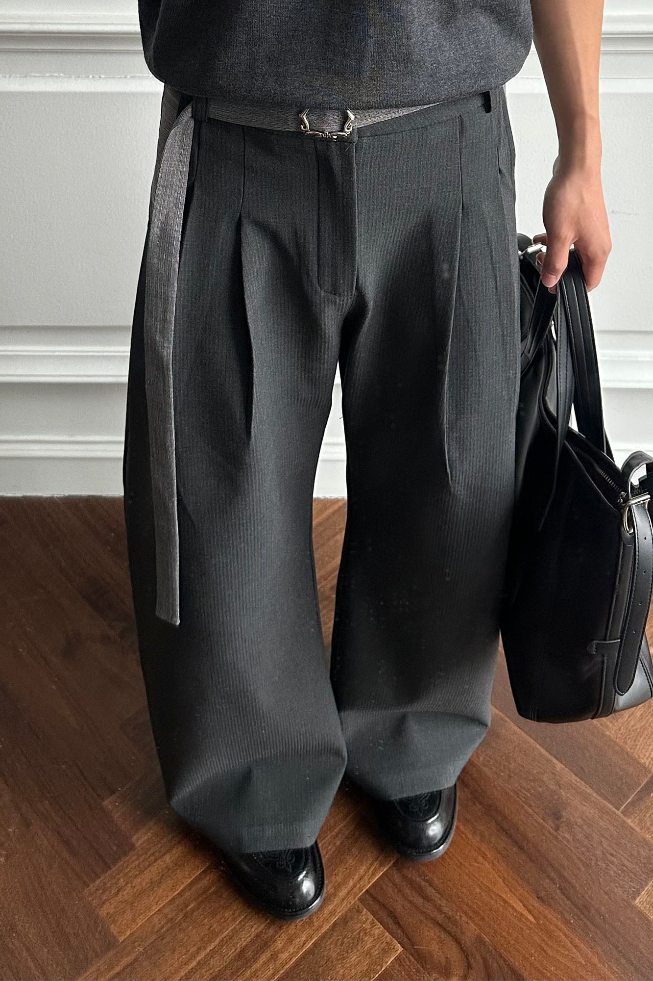CATSSTAC Detachable-Belt Pleats Wide-Leg Trousers, premium urban and streetwear designers apparel on PROJECTISR.com, CATSSTAC