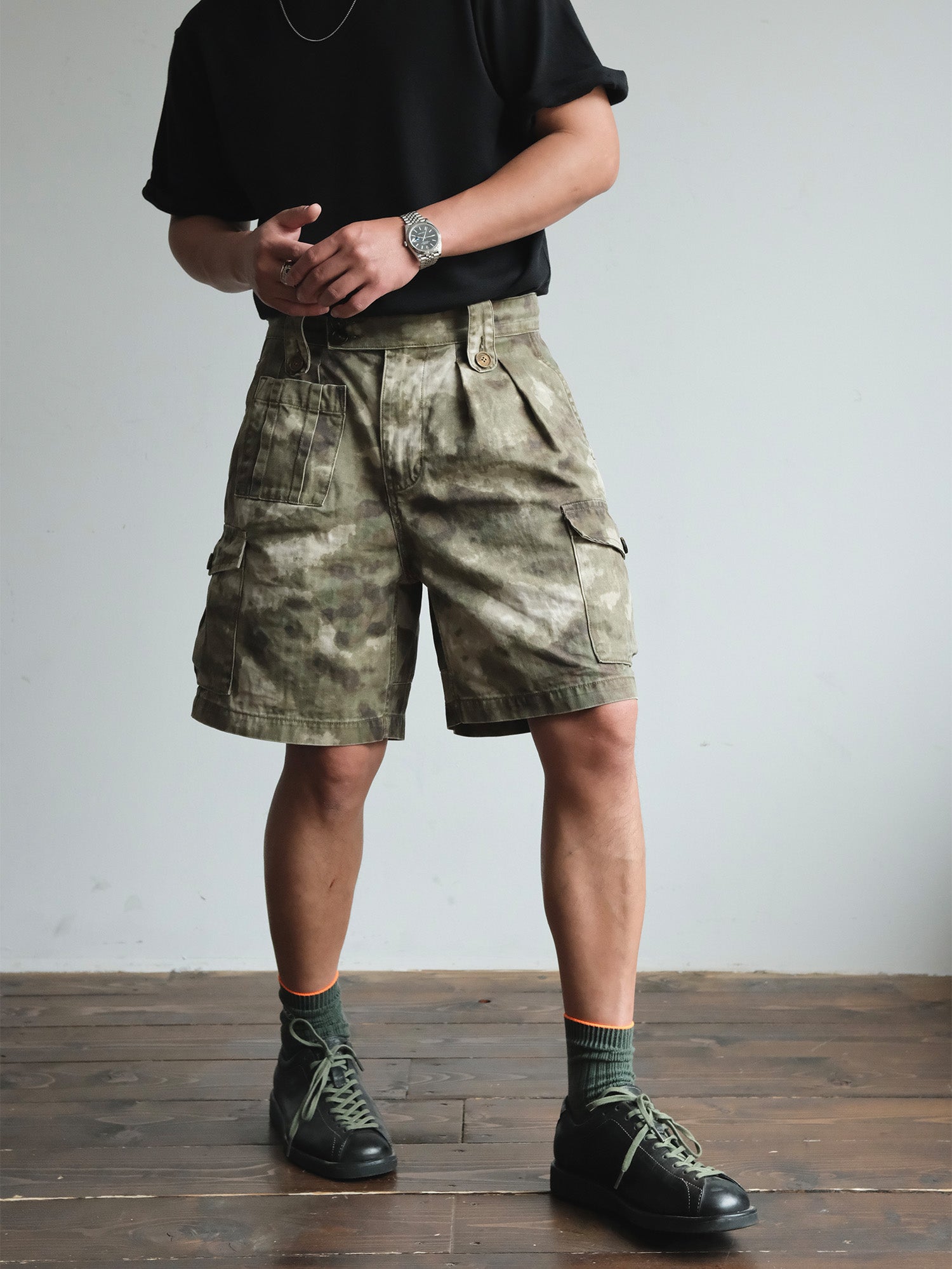 NEIGBORL Retro Washed Camo Cargo Shorts, premium urban and streetwear designers apparel on PROJECTISR.com, NEIGBORL