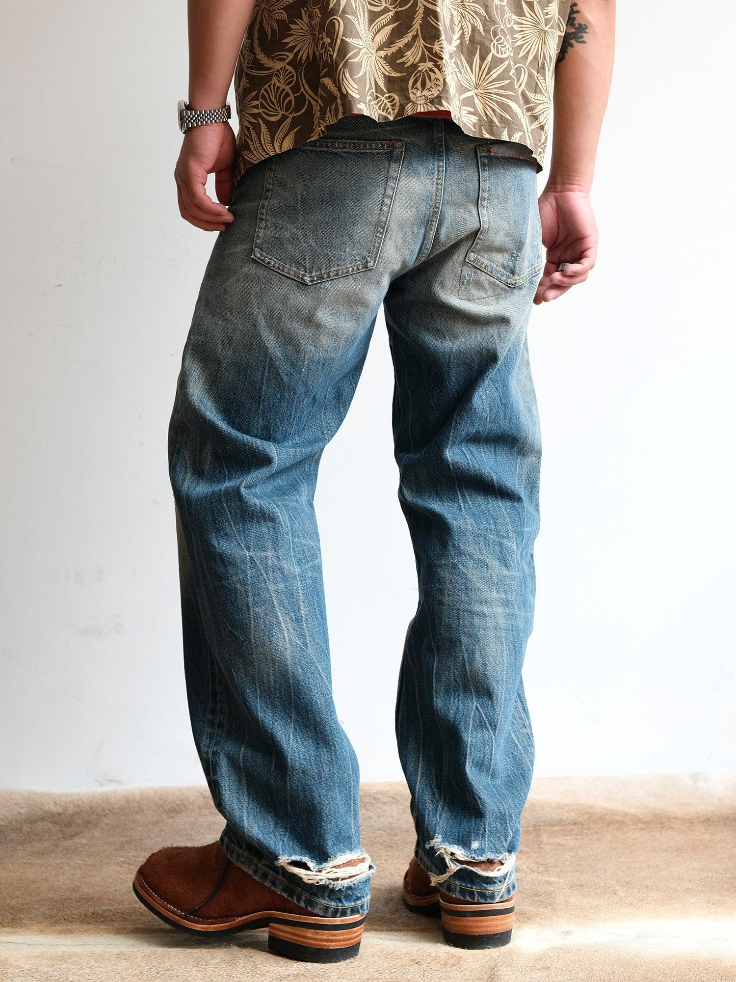 NEIGBORL Retro Washed Patch Distressed Jeans, premium urban and streetwear designers apparel on PROJECTISR.com, NEIGBORL