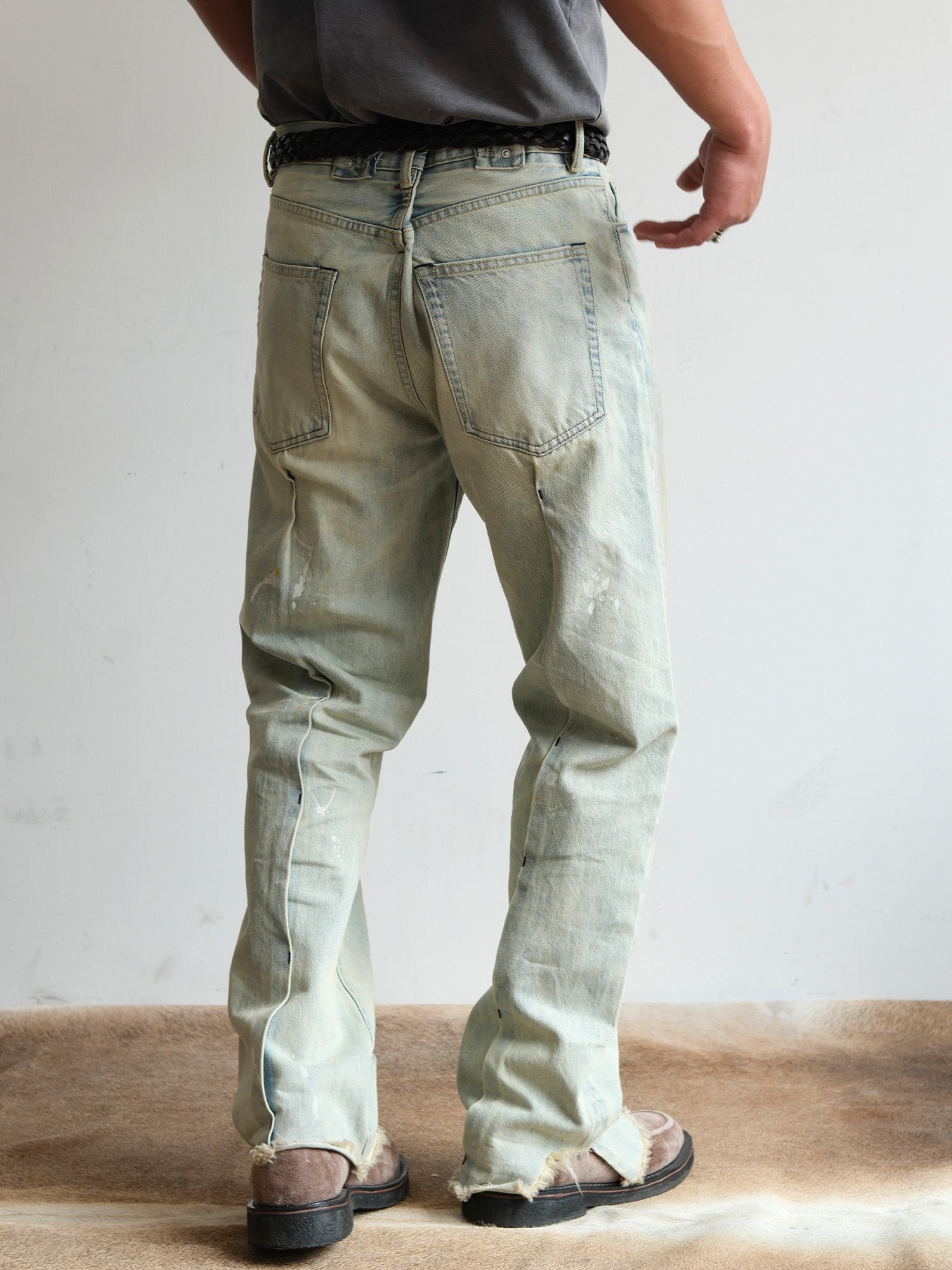 NEIGBORL Washed Paint-Splatter Straight-Leg Jeans, premium urban and streetwear designers apparel on PROJECTISR.com, NEIGBORL