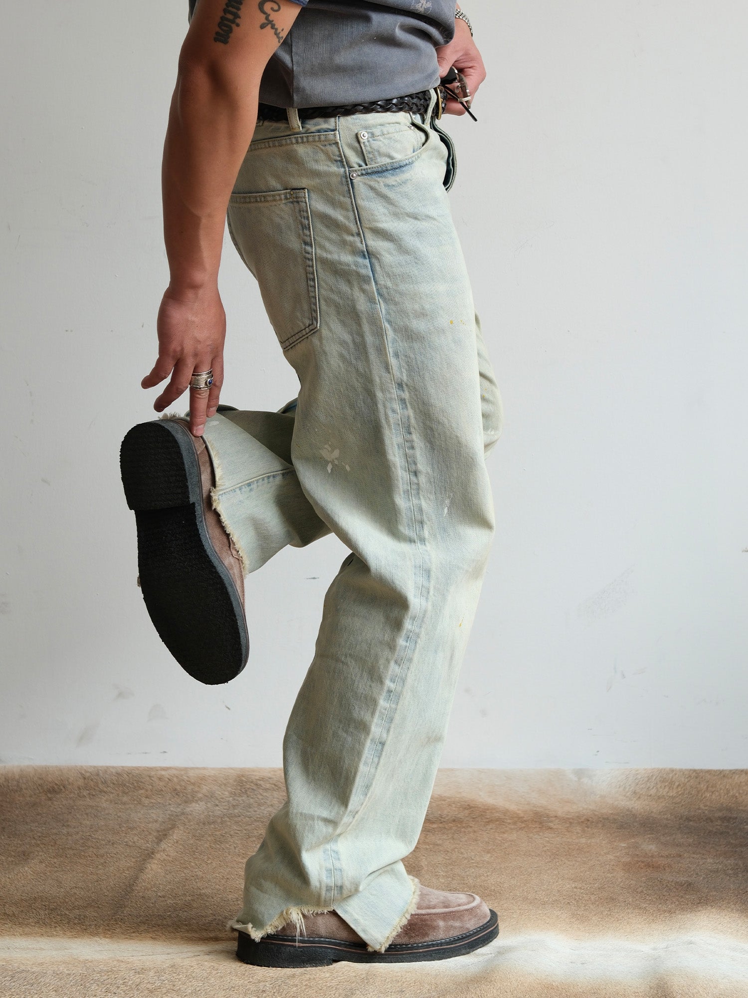 NEIGBORL Washed Paint-Splatter Straight-Leg Jeans, premium urban and streetwear designers apparel on PROJECTISR.com, NEIGBORL