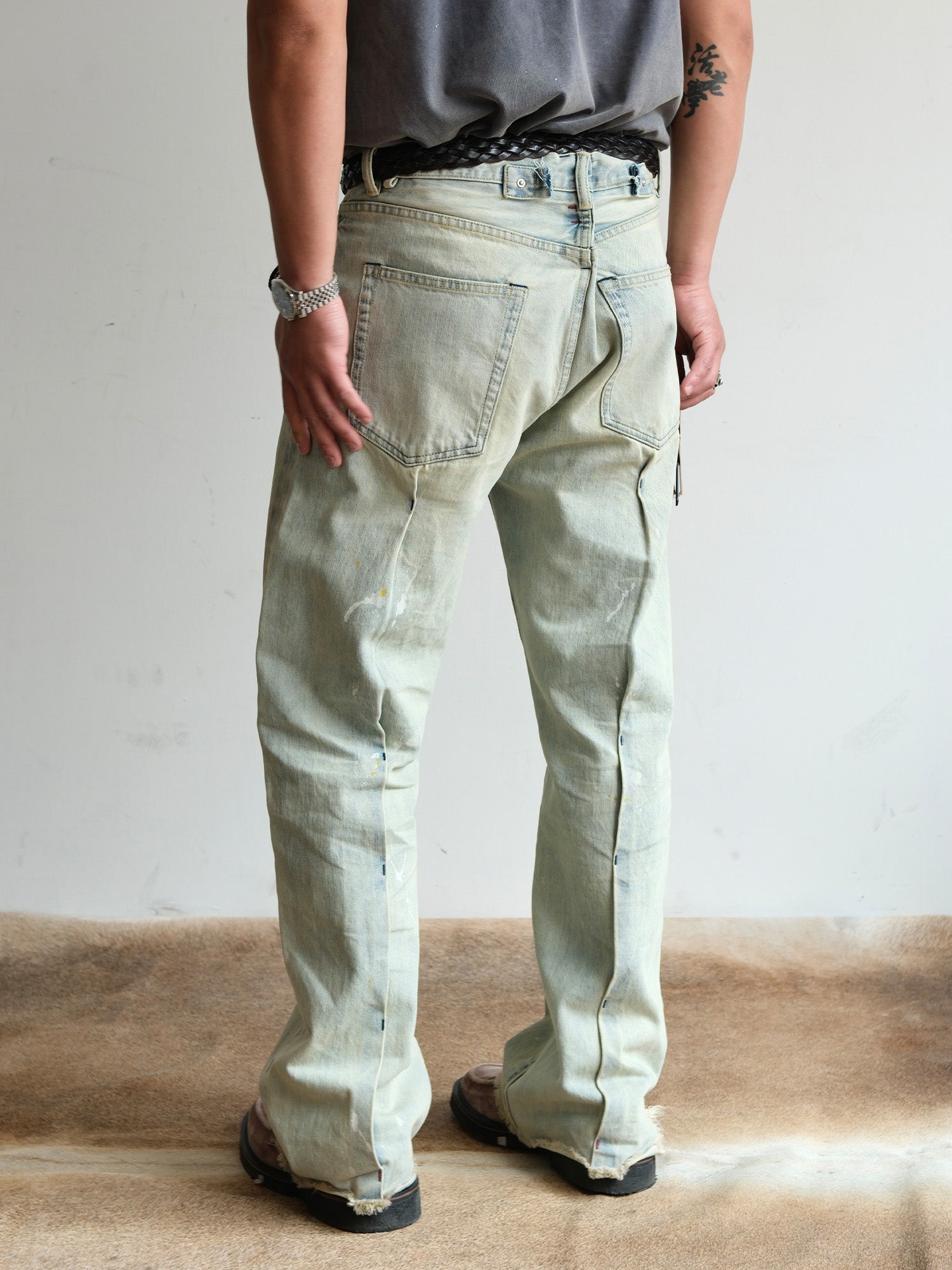 NEIGBORL Washed Paint-Splatter Straight-Leg Jeans, premium urban and streetwear designers apparel on PROJECTISR.com, NEIGBORL