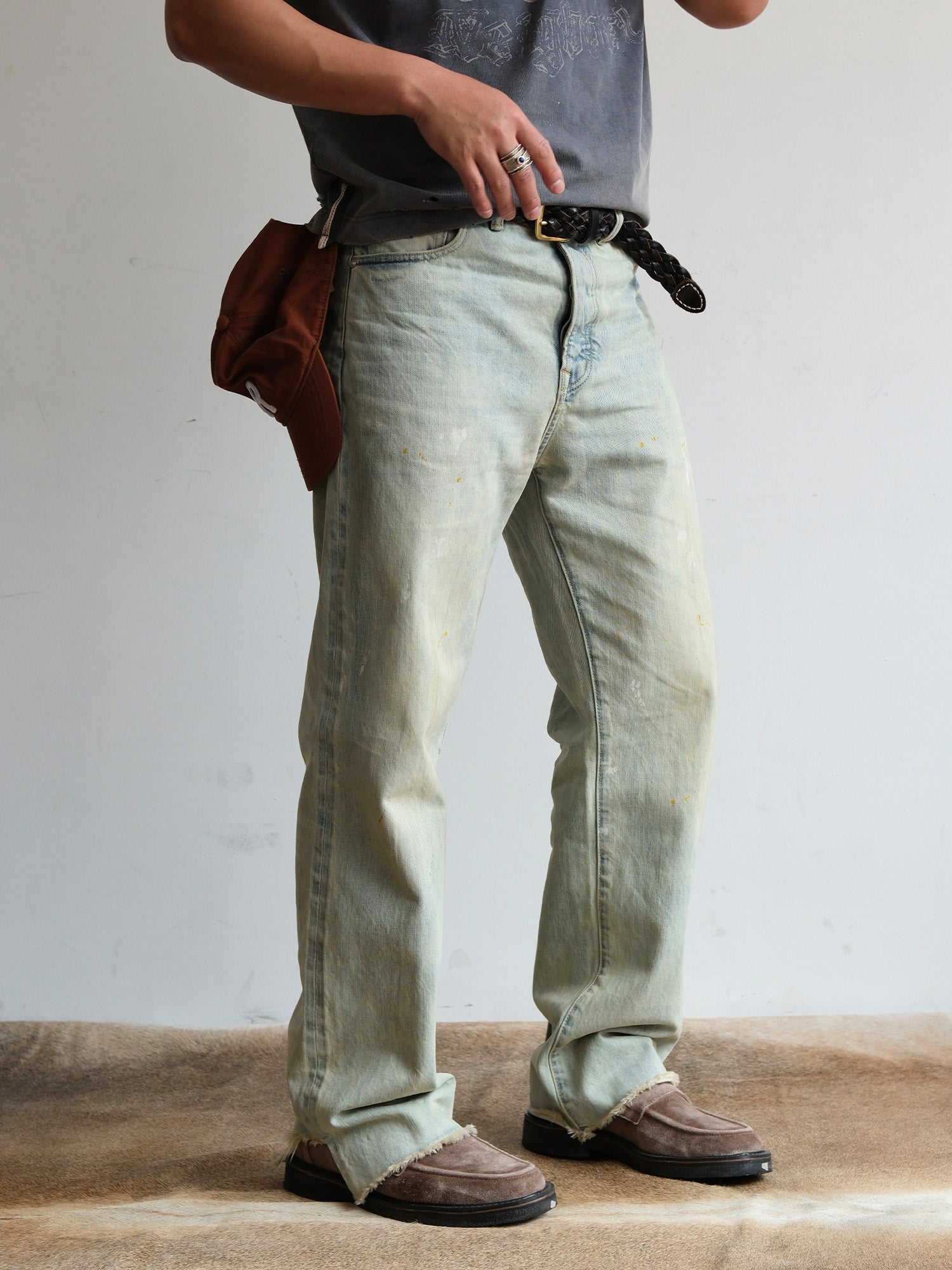 NEIGBORL Washed Paint-Splatter Straight-Leg Jeans, premium urban and streetwear designers apparel on PROJECTISR.com, NEIGBORL