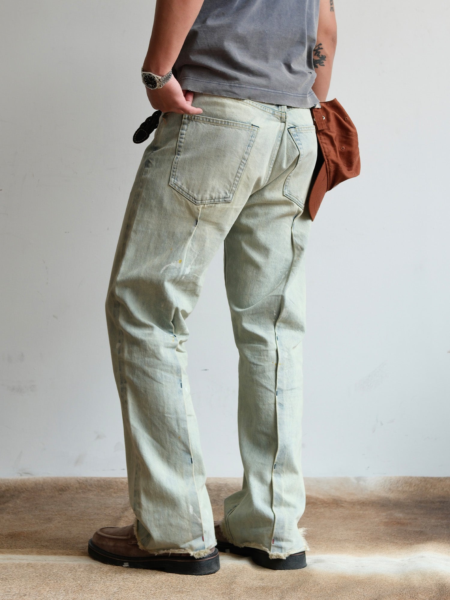 NEIGBORL Washed Paint-Splatter Straight-Leg Jeans, premium urban and streetwear designers apparel on PROJECTISR.com, NEIGBORL