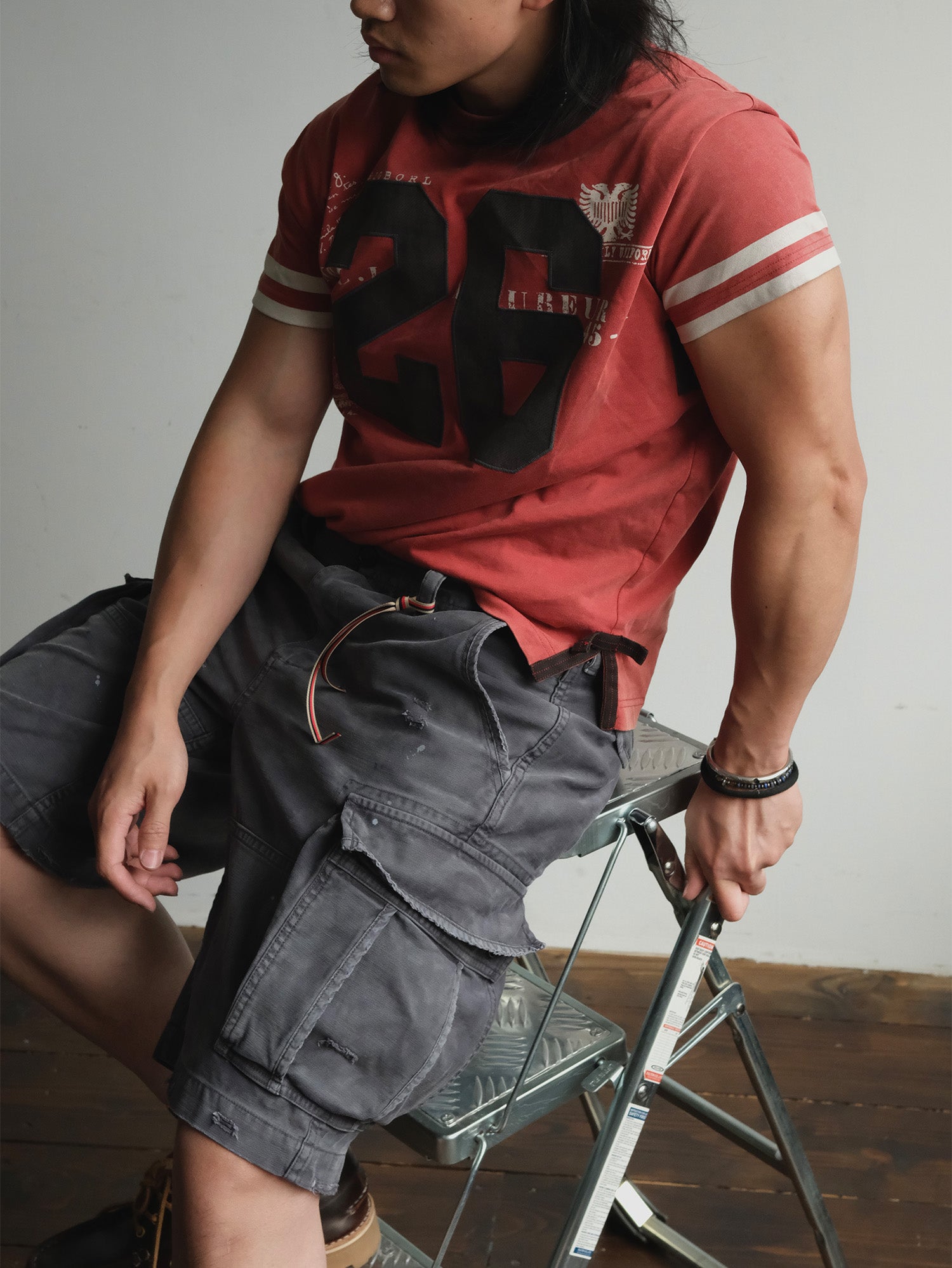 NEIGBORL Distressed Multi-Pocket Washed Cargo Shorts, premium urban and streetwear designers apparel on PROJECTISR.com, NEIGBORL