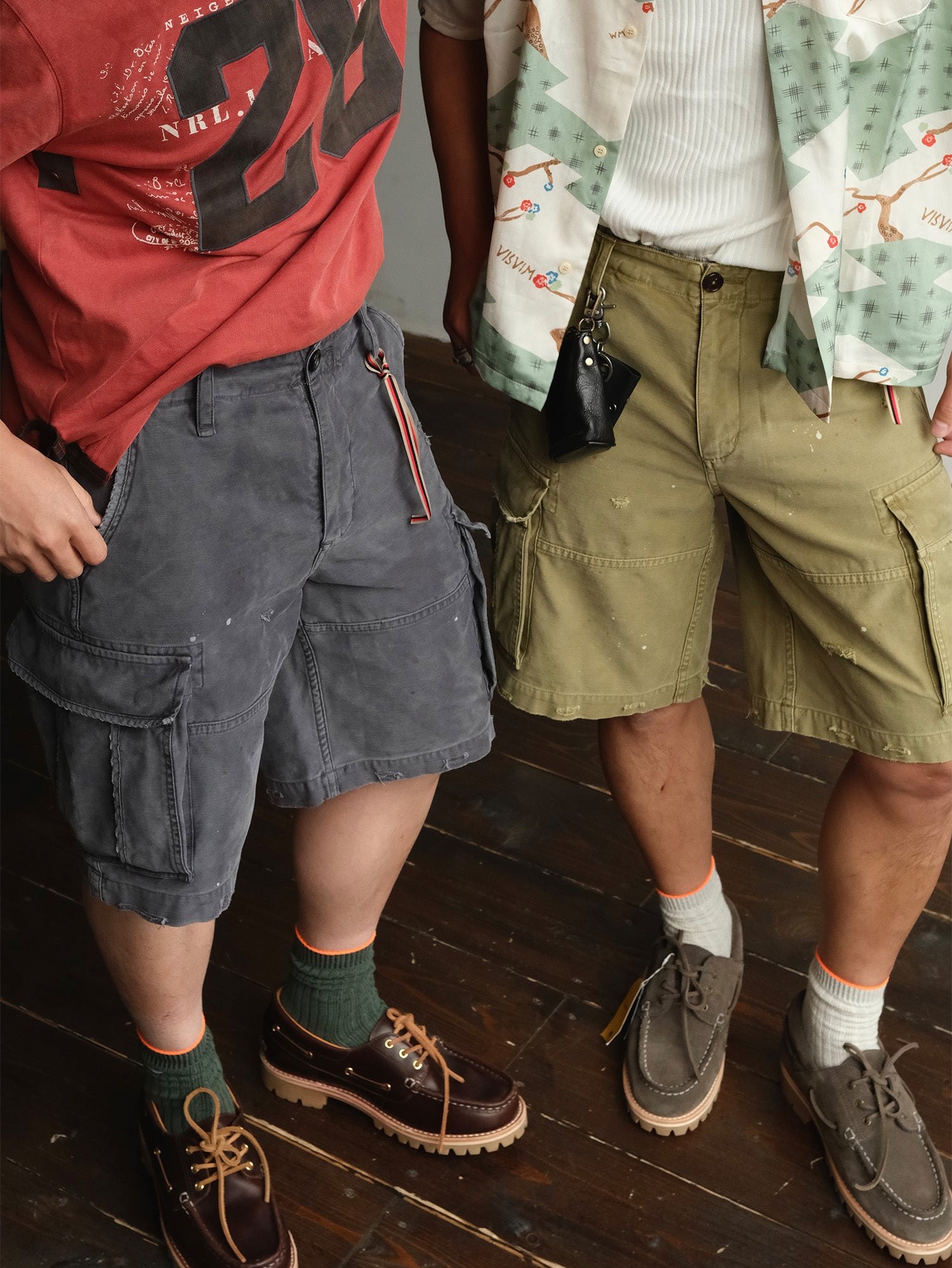 NEIGBORL Distressed Multi-Pocket Washed Cargo Shorts, premium urban and streetwear designers apparel on PROJECTISR.com, NEIGBORL