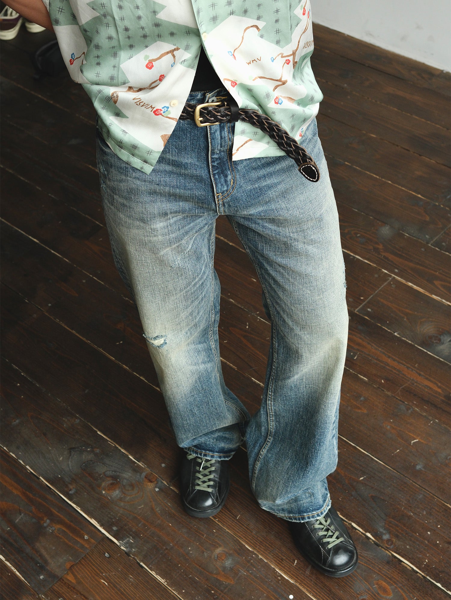 NEIGBORL Washed Distressed Flared Jeans, premium urban and streetwear designers apparel on PROJECTISR.com, NEIGBORL