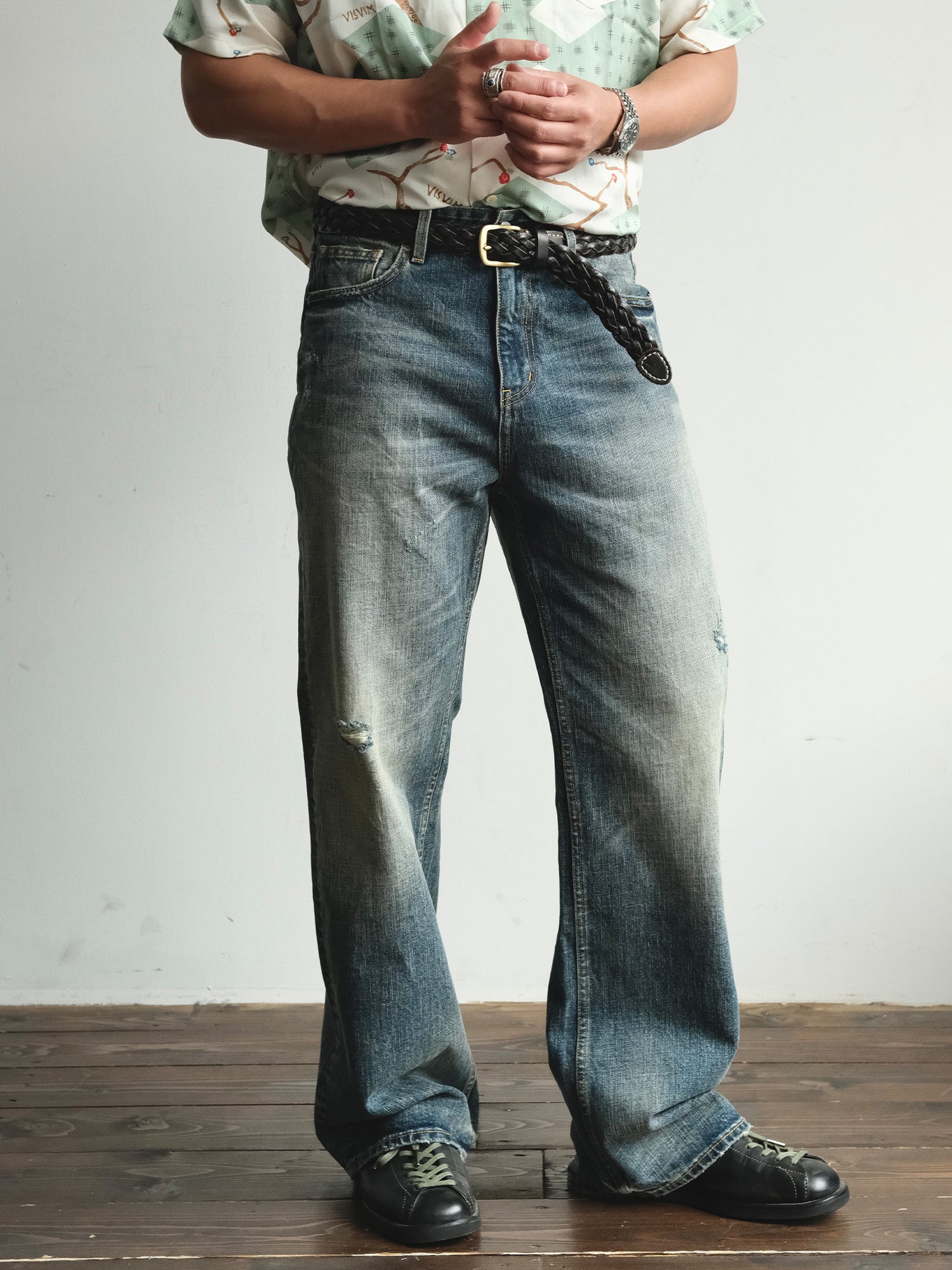 NEIGBORL Washed Distressed Flared Jeans, premium urban and streetwear designers apparel on PROJECTISR.com, NEIGBORL
