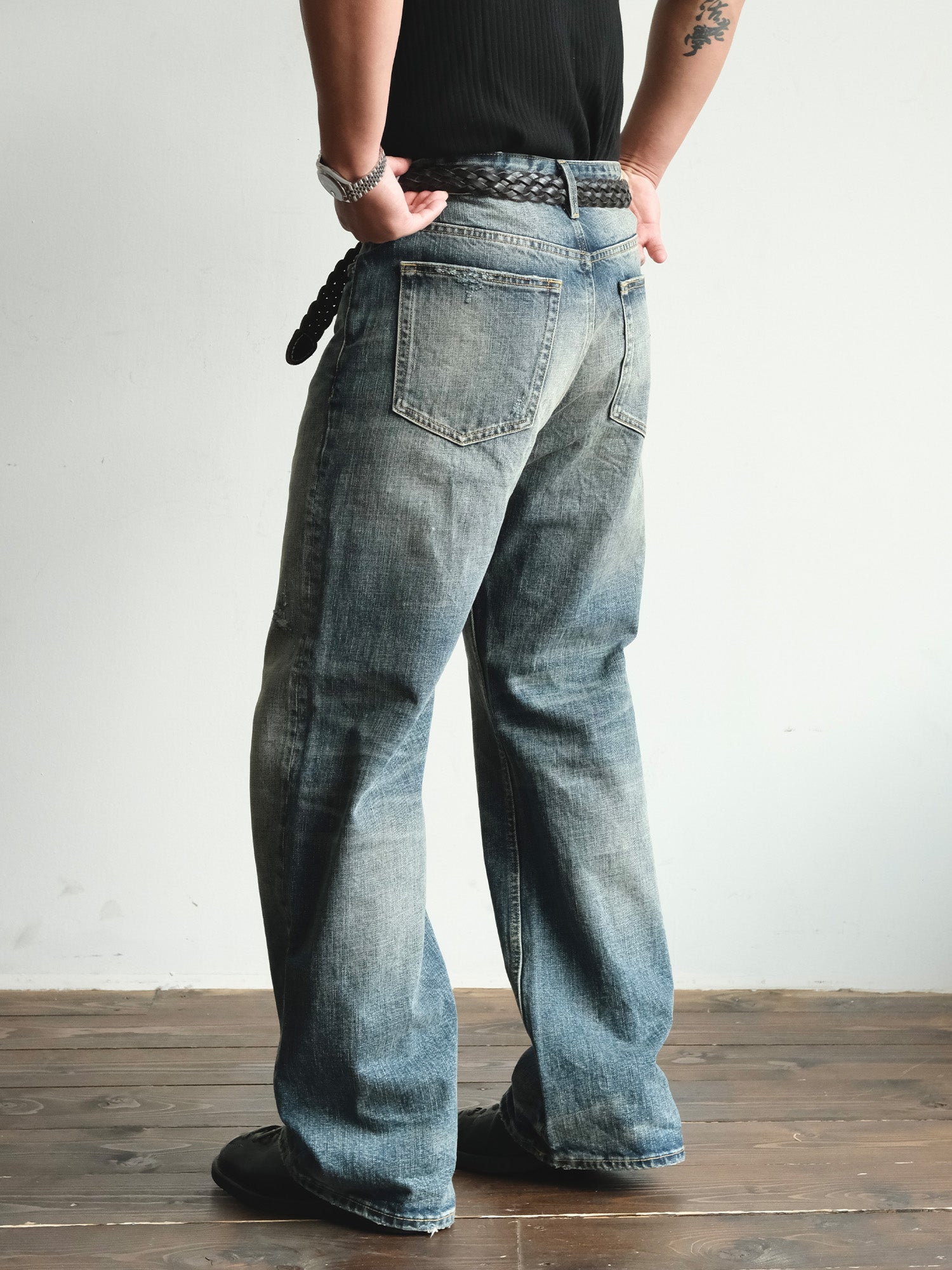 NEIGBORL Washed Distressed Flared Jeans, premium urban and streetwear designers apparel on PROJECTISR.com, NEIGBORL