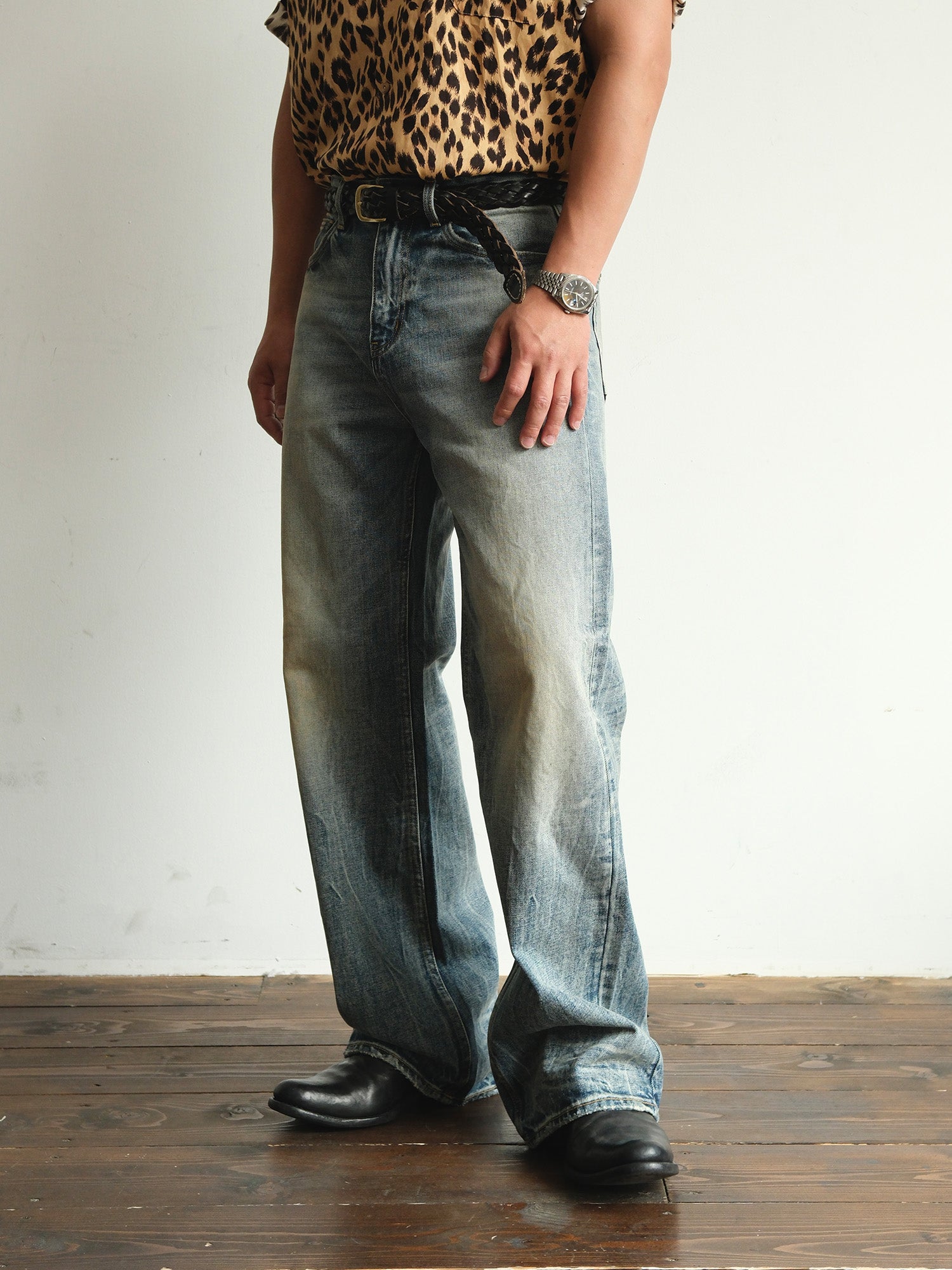 NEIGBORL Washed Distressed Straight-Leg Jeans, premium urban and streetwear designers apparel on PROJECTISR.com, NEIGBORL