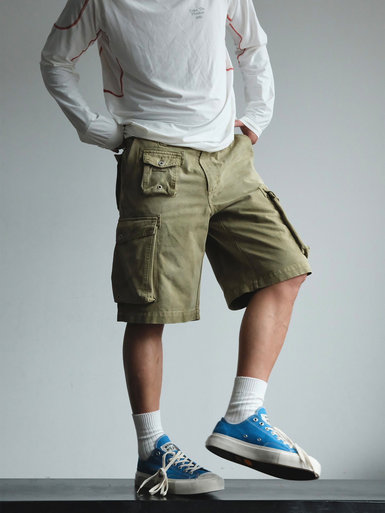 NEIGBORL Washed Sulfur-Dyed Multi-Pocket Cargo Shorts, premium urban and streetwear designers apparel on PROJECTISR.com, NEIGBORL