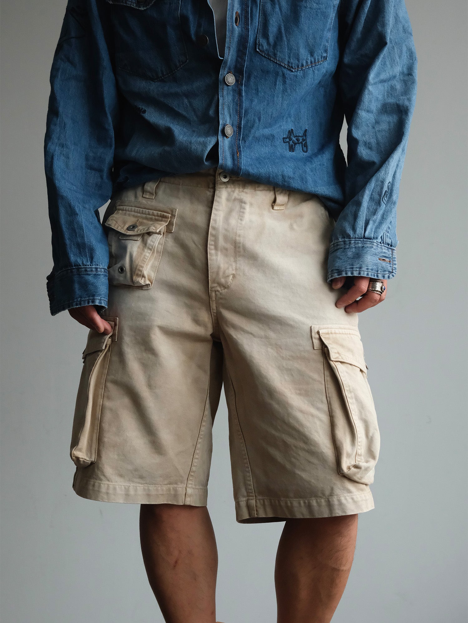 NEIGBORL Washed Sulfur-Dyed Multi-Pocket Cargo Shorts, premium urban and streetwear designers apparel on PROJECTISR.com, NEIGBORL