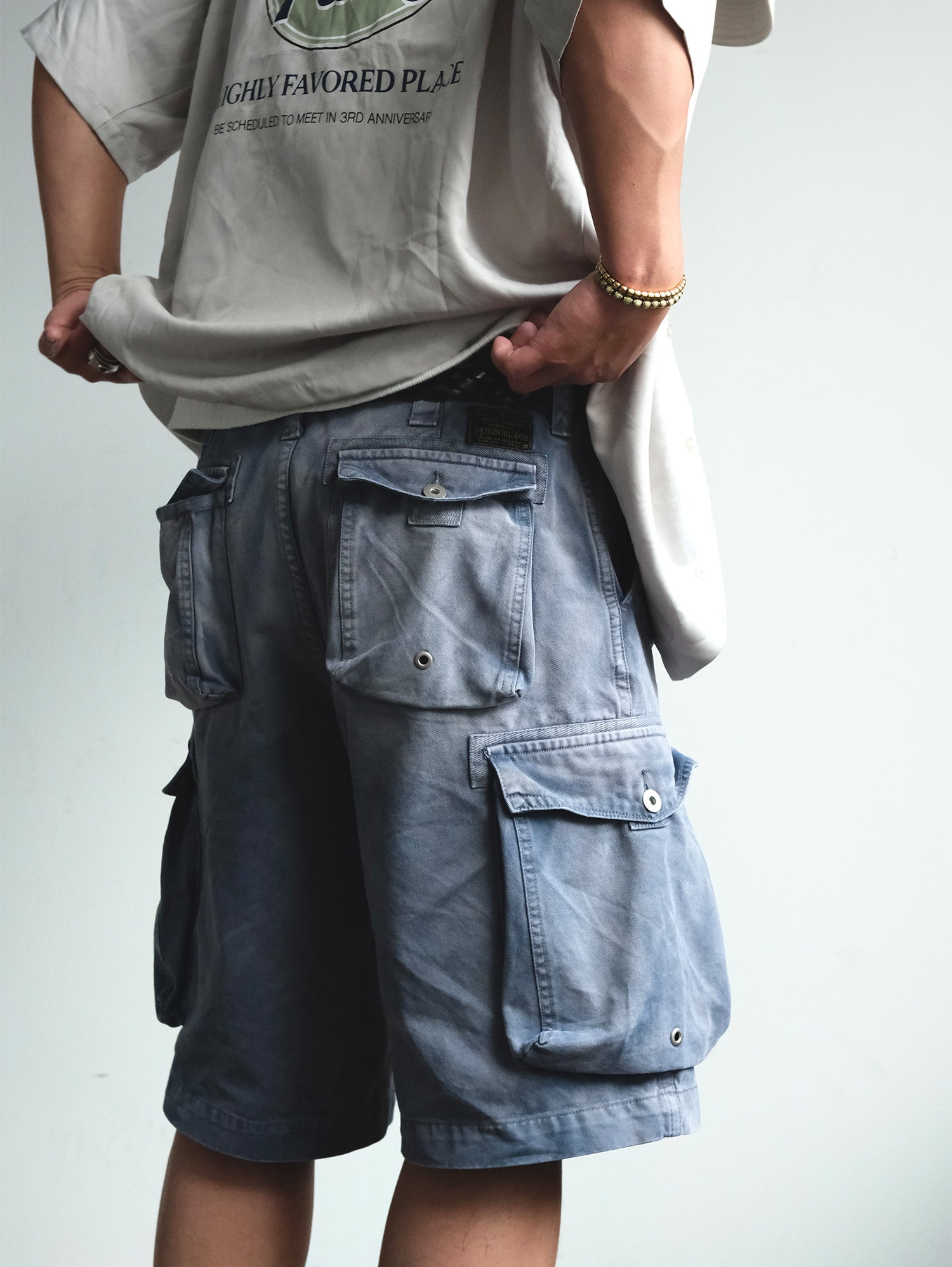 NEIGBORL Washed Sulfur-Dyed Multi-Pocket Cargo Shorts, premium urban and streetwear designers apparel on PROJECTISR.com, NEIGBORL