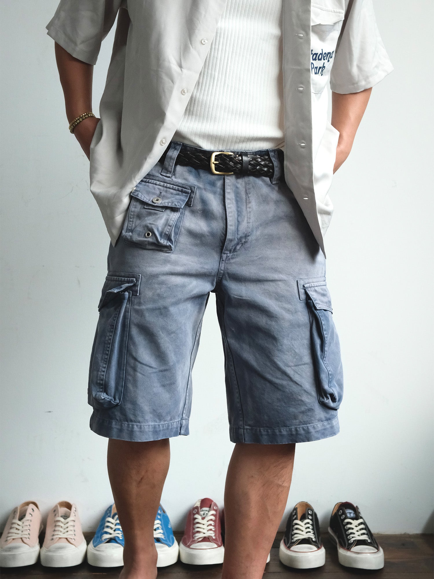 NEIGBORL Washed Sulfur-Dyed Multi-Pocket Cargo Shorts, premium urban and streetwear designers apparel on PROJECTISR.com, NEIGBORL