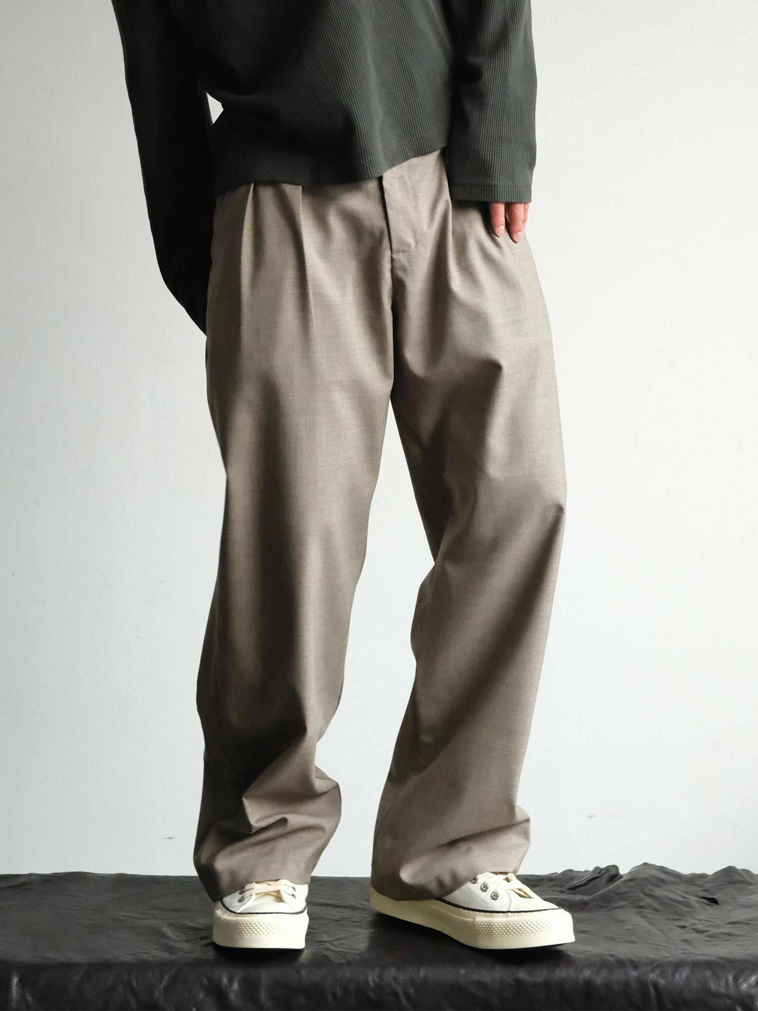 NEIGBORL Wool Double-Pleated Straight-Leg Trousers, premium urban and streetwear designers apparel on PROJECTISR.com, NEIGBORL