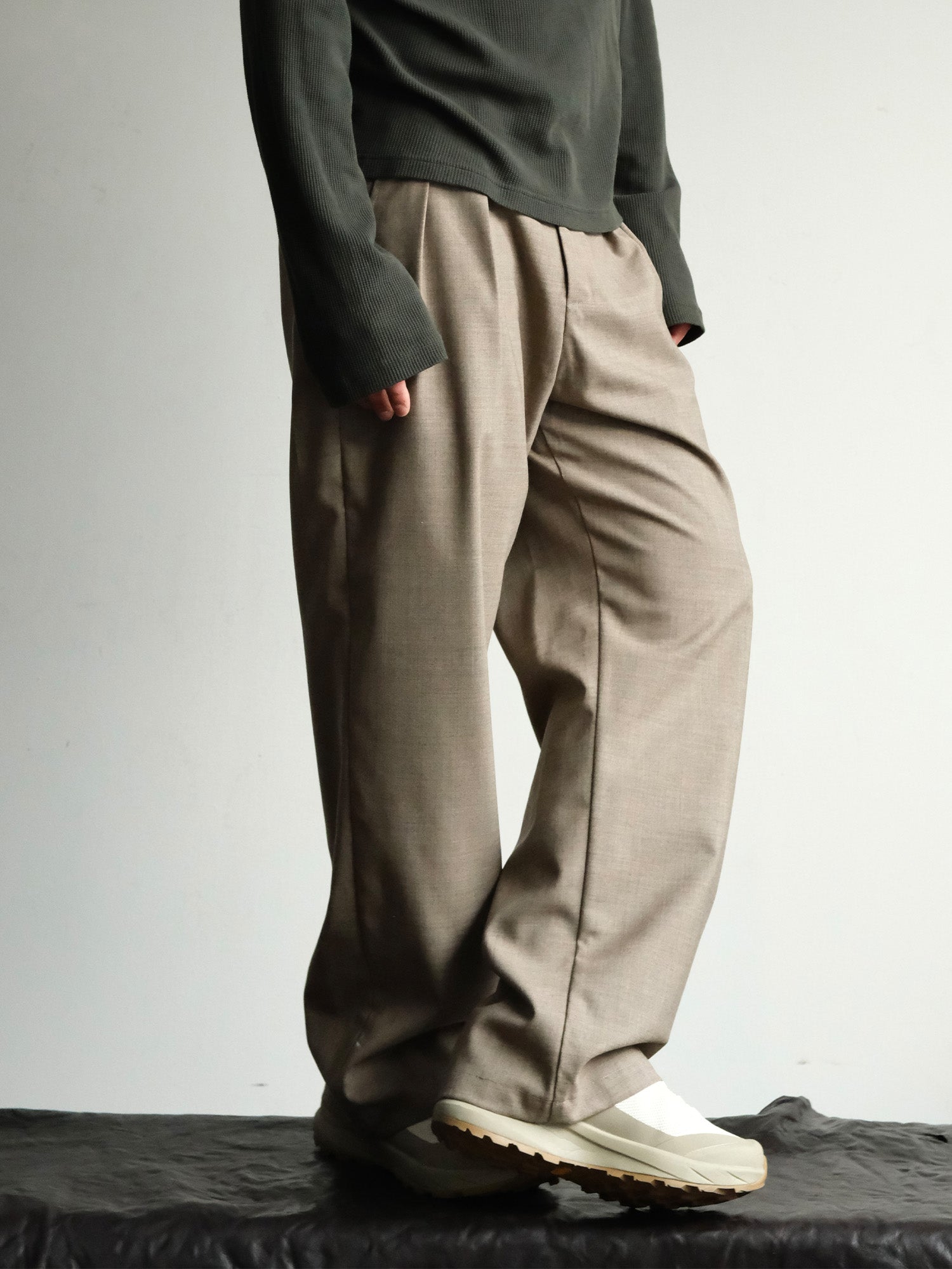 NEIGBORL Wool Double-Pleated Straight-Leg Trousers, premium urban and streetwear designers apparel on PROJECTISR.com, NEIGBORL