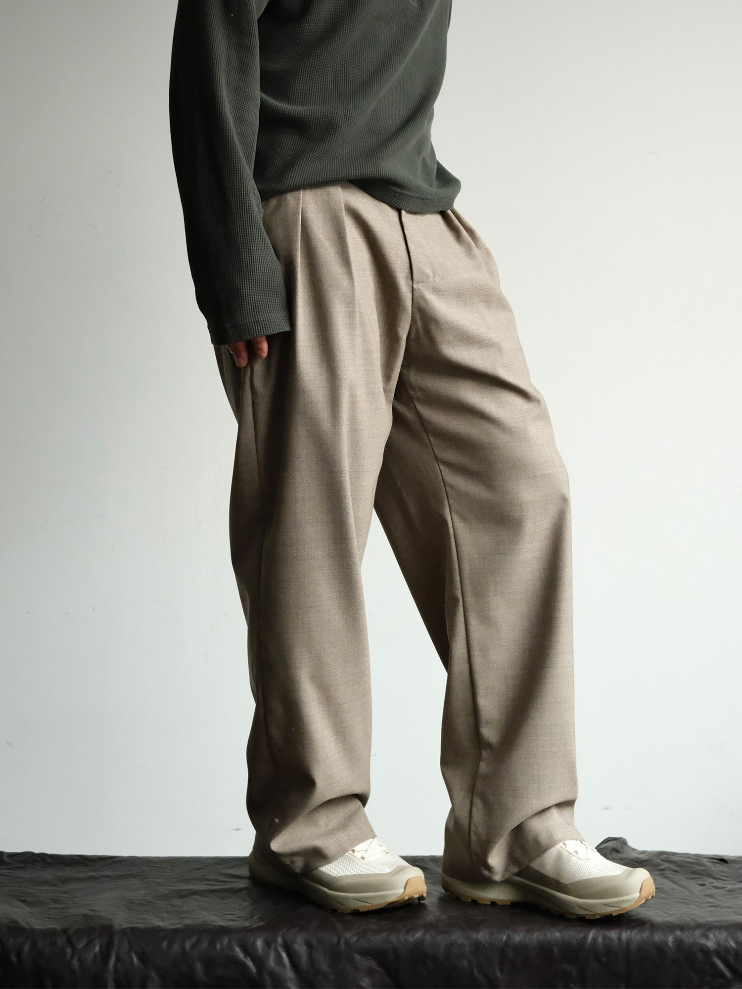 NEIGBORL Wool Double-Pleated Straight-Leg Trousers, premium urban and streetwear designers apparel on PROJECTISR.com, NEIGBORL