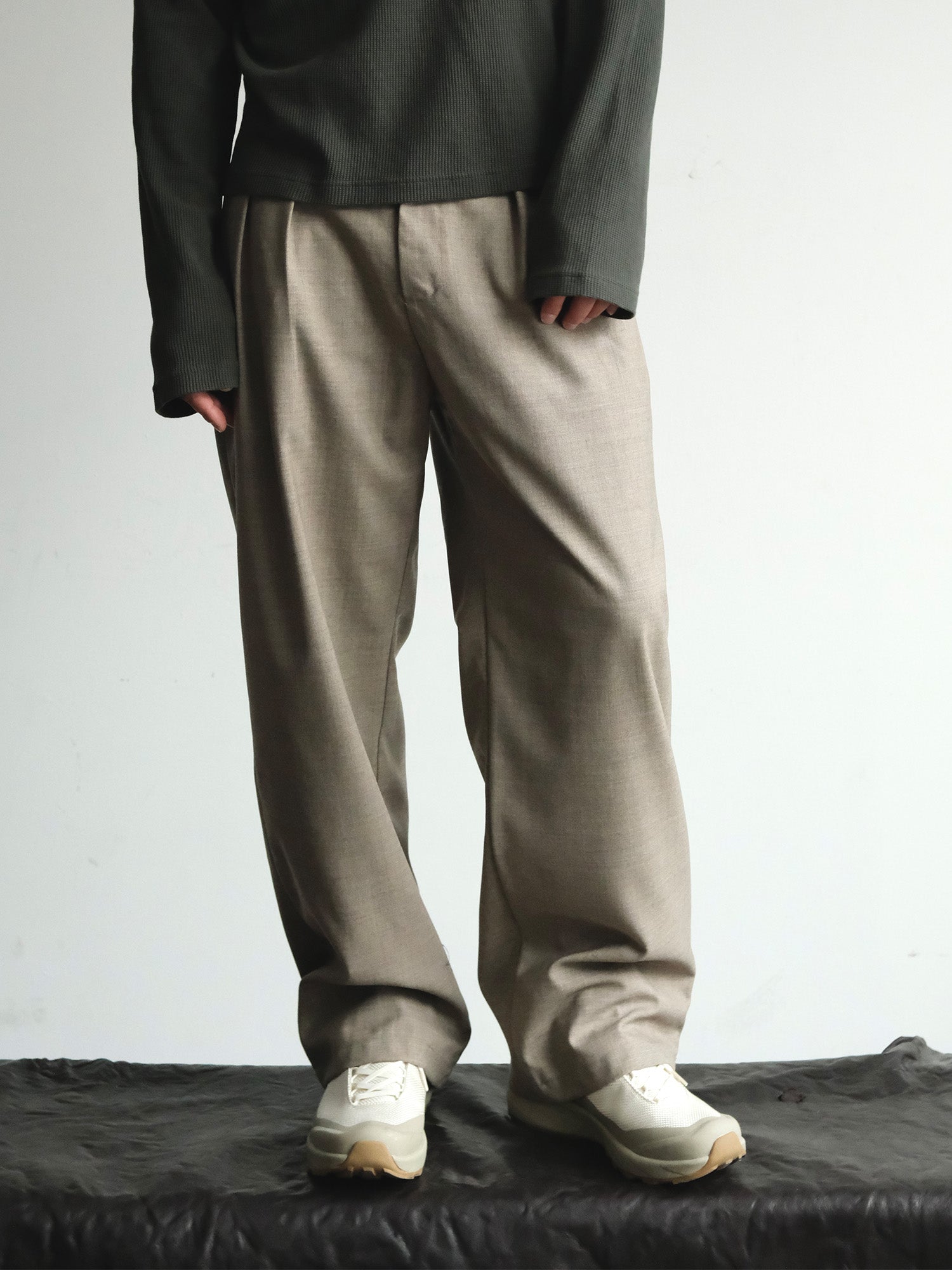 NEIGBORL Wool Double-Pleated Straight-Leg Trousers, premium urban and streetwear designers apparel on PROJECTISR.com, NEIGBORL