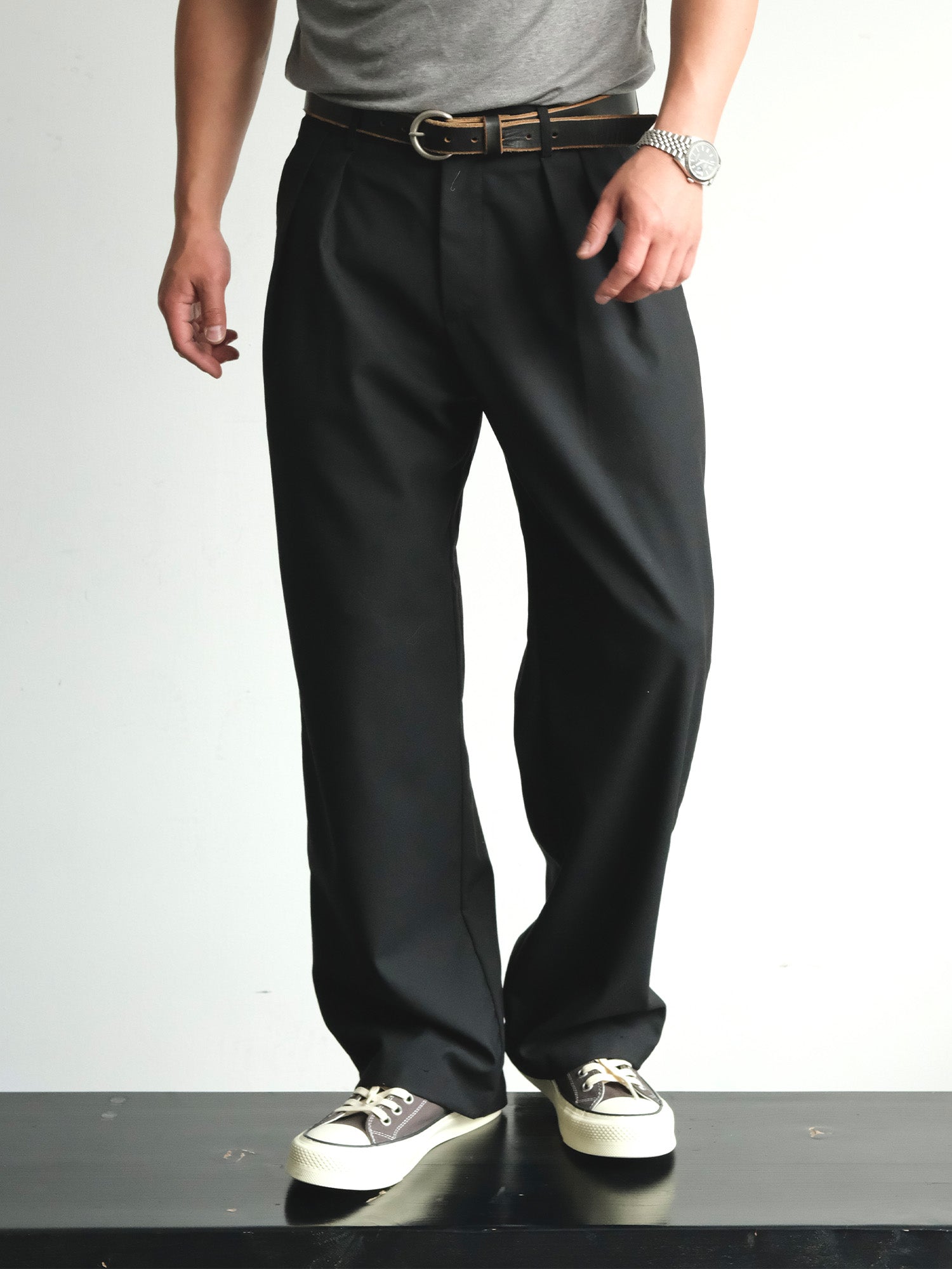 NEIGBORL Wool Double-Pleated Straight-Leg Trousers, premium urban and streetwear designers apparel on PROJECTISR.com, NEIGBORL