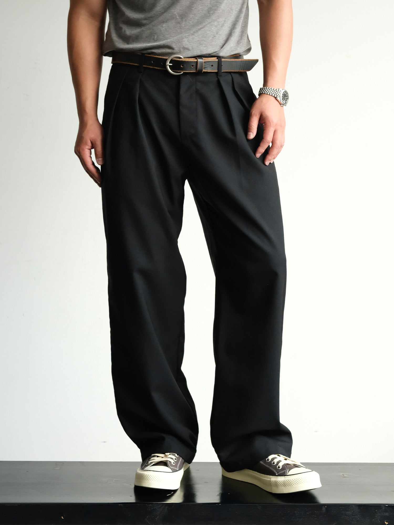 NEIGBORL Wool Double-Pleated Straight-Leg Trousers, premium urban and streetwear designers apparel on PROJECTISR.com, NEIGBORL