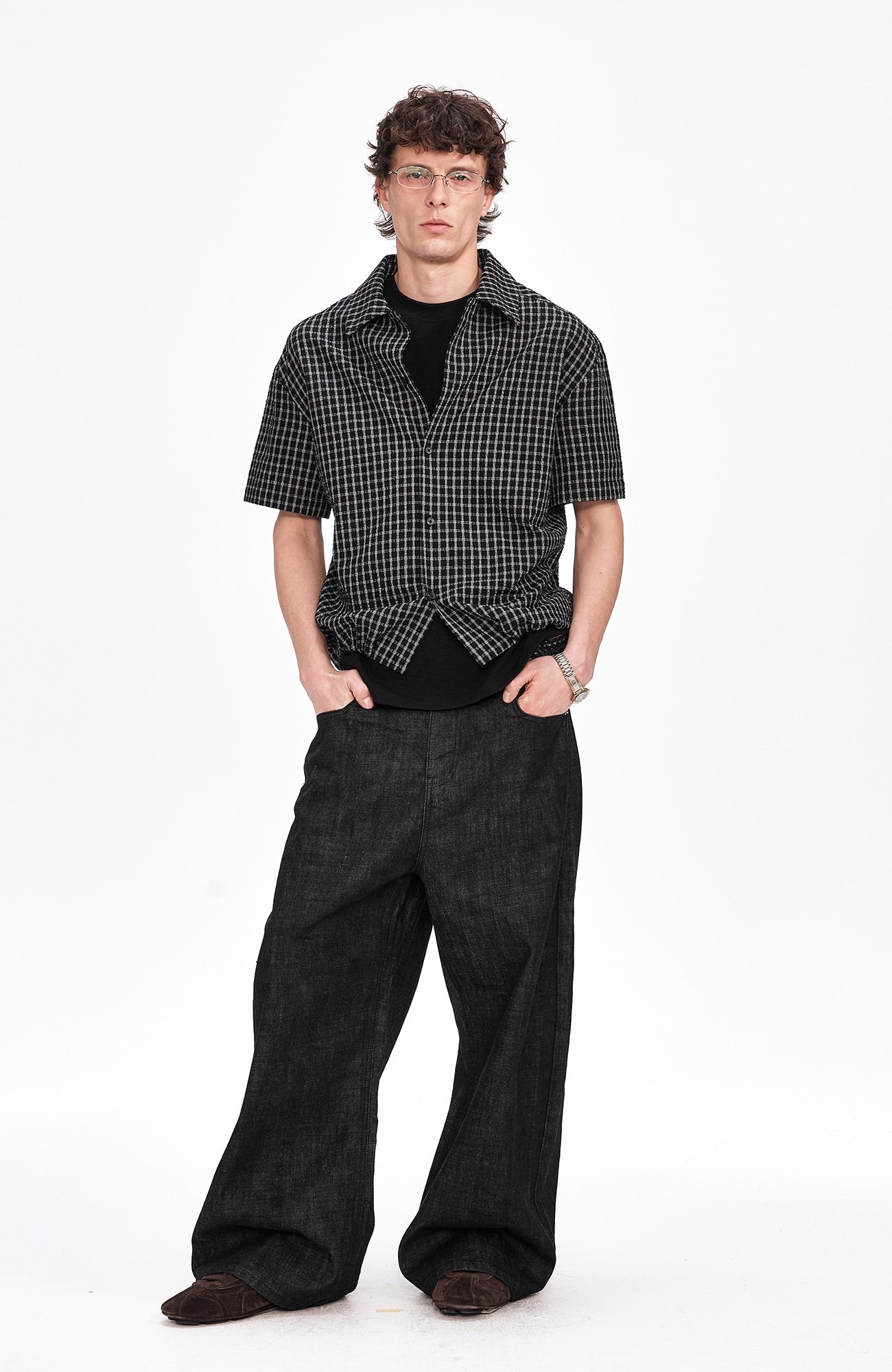 LABELROOM Seersucker Drawstring Check Shirt, premium urban and streetwear designers apparel on PROJECTISR.com, LABELROOM