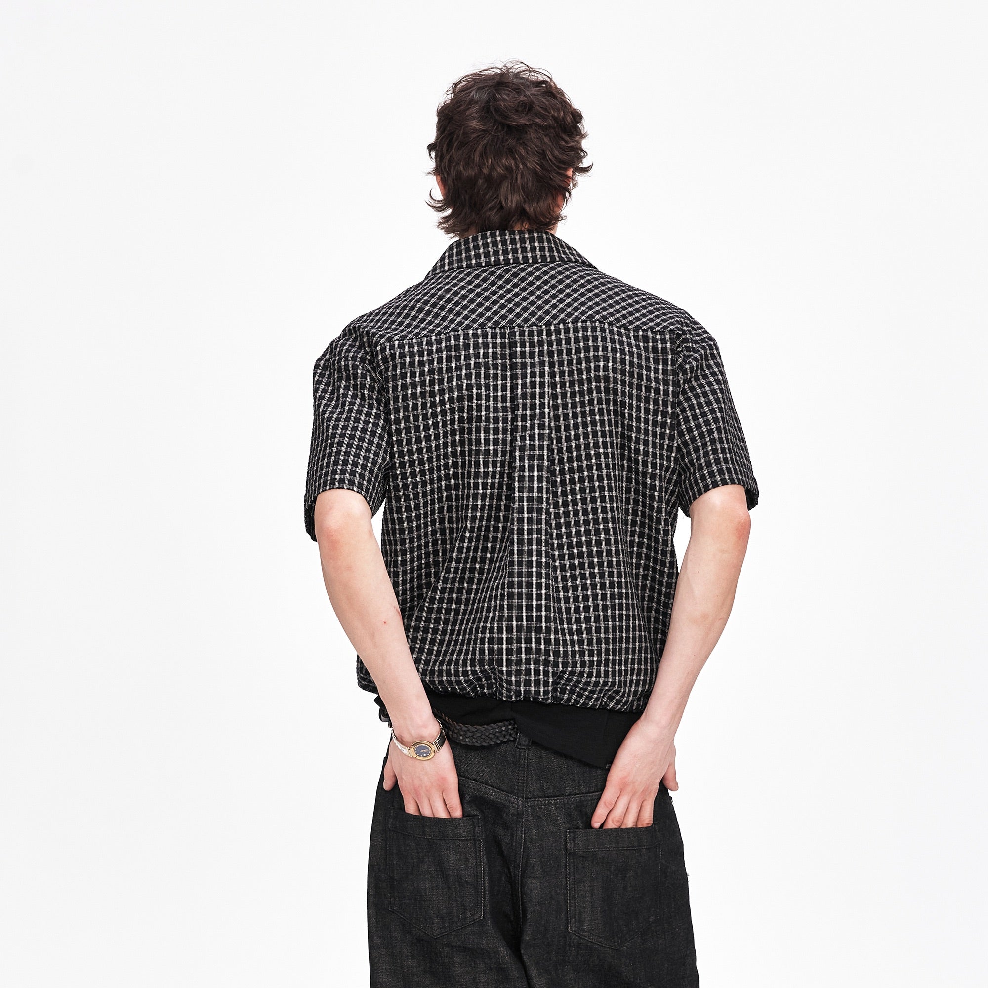 LABELROOM Seersucker Drawstring Check Shirt, premium urban and streetwear designers apparel on PROJECTISR.com, LABELROOM