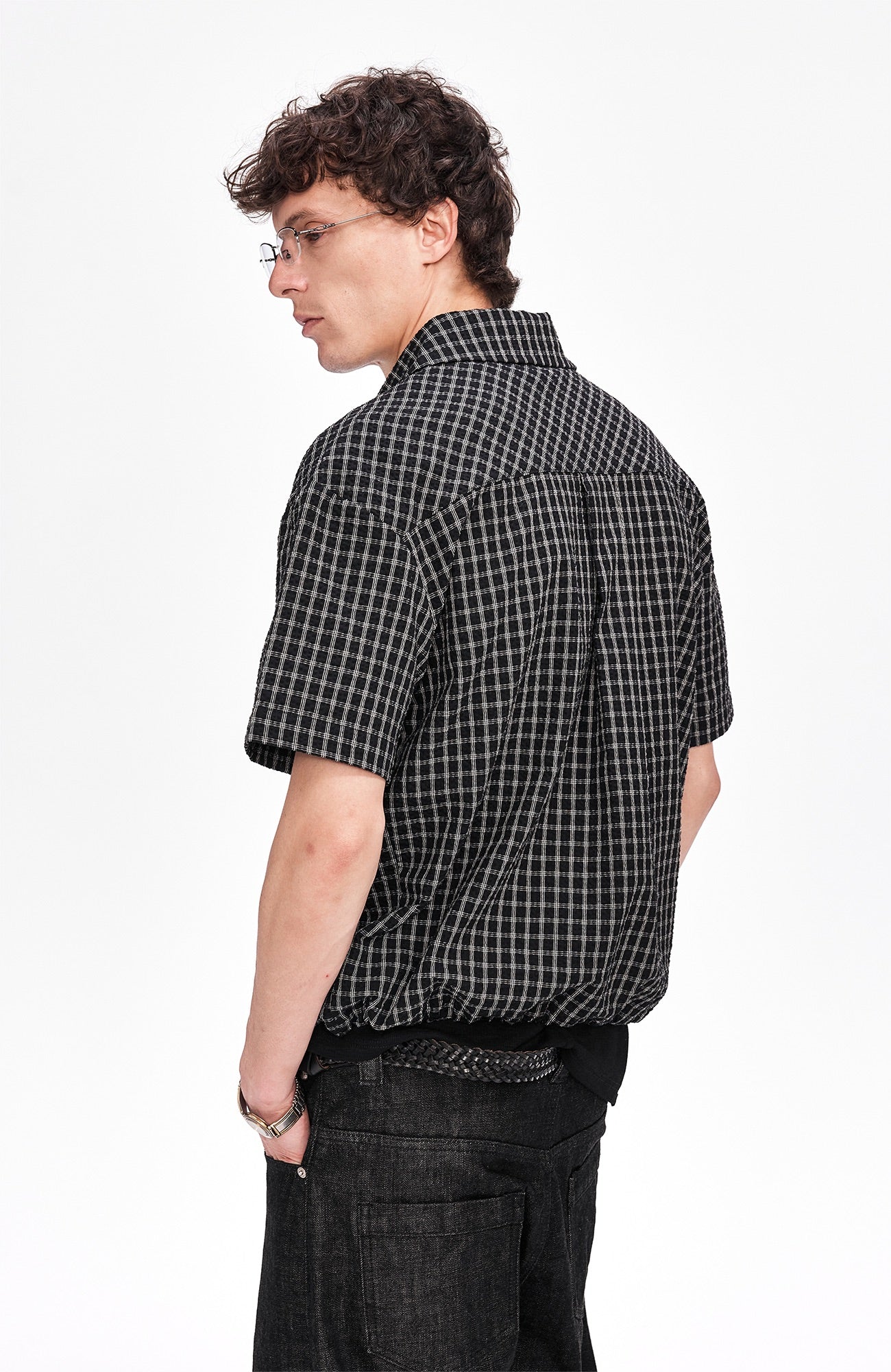 LABELROOM Seersucker Drawstring Check Shirt, premium urban and streetwear designers apparel on PROJECTISR.com, LABELROOM
