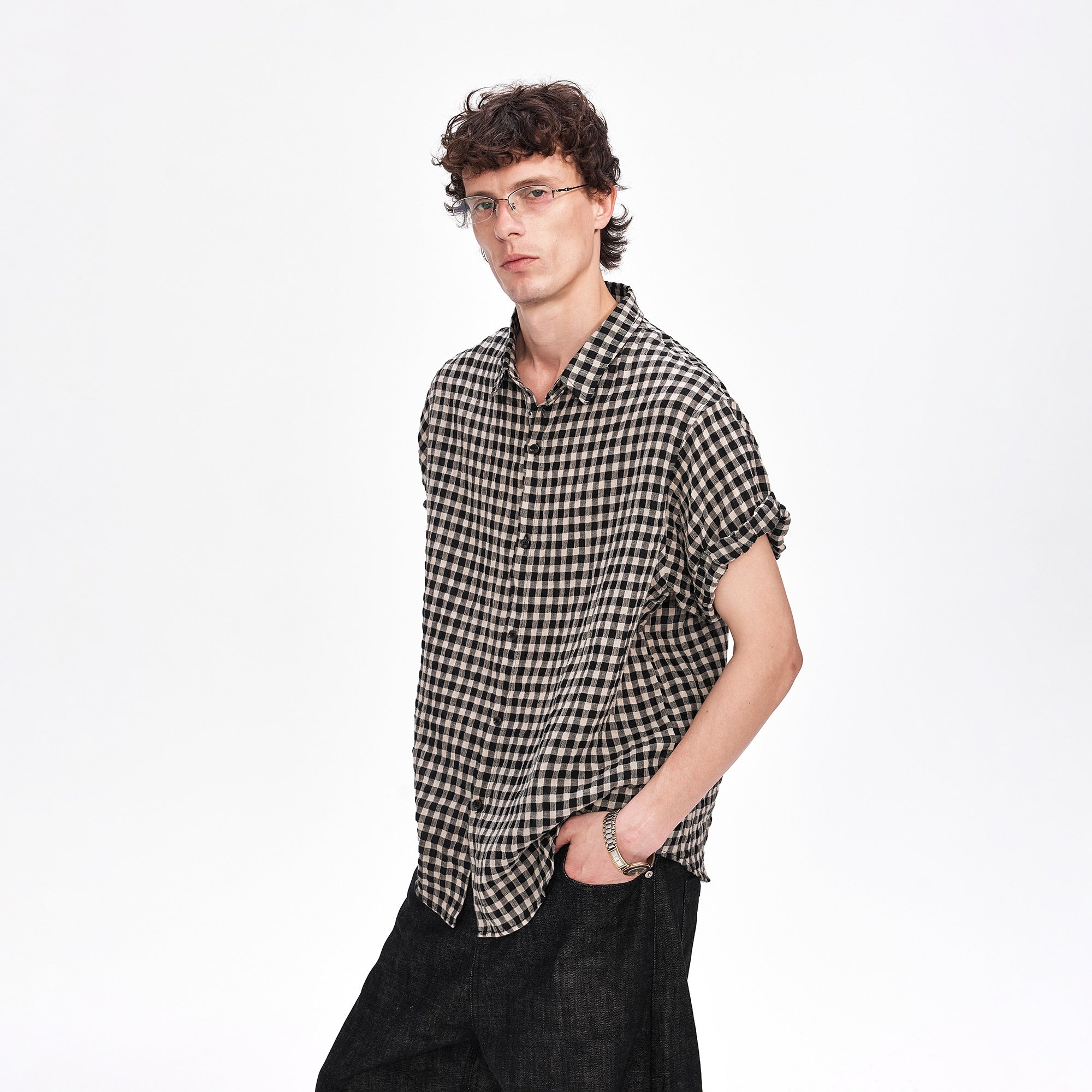 LABELROOM Rolled-Sleeve Linen Check Shirt, premium urban and streetwear designers apparel on PROJECTISR.com, LABELROOM