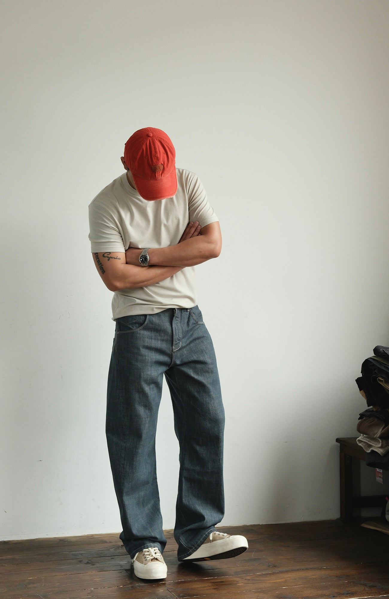 NEIGBORL Back-Buckle Washed Raw Denim Pants, premium urban and streetwear designers apparel on PROJECTISR.com, NEIGBORL