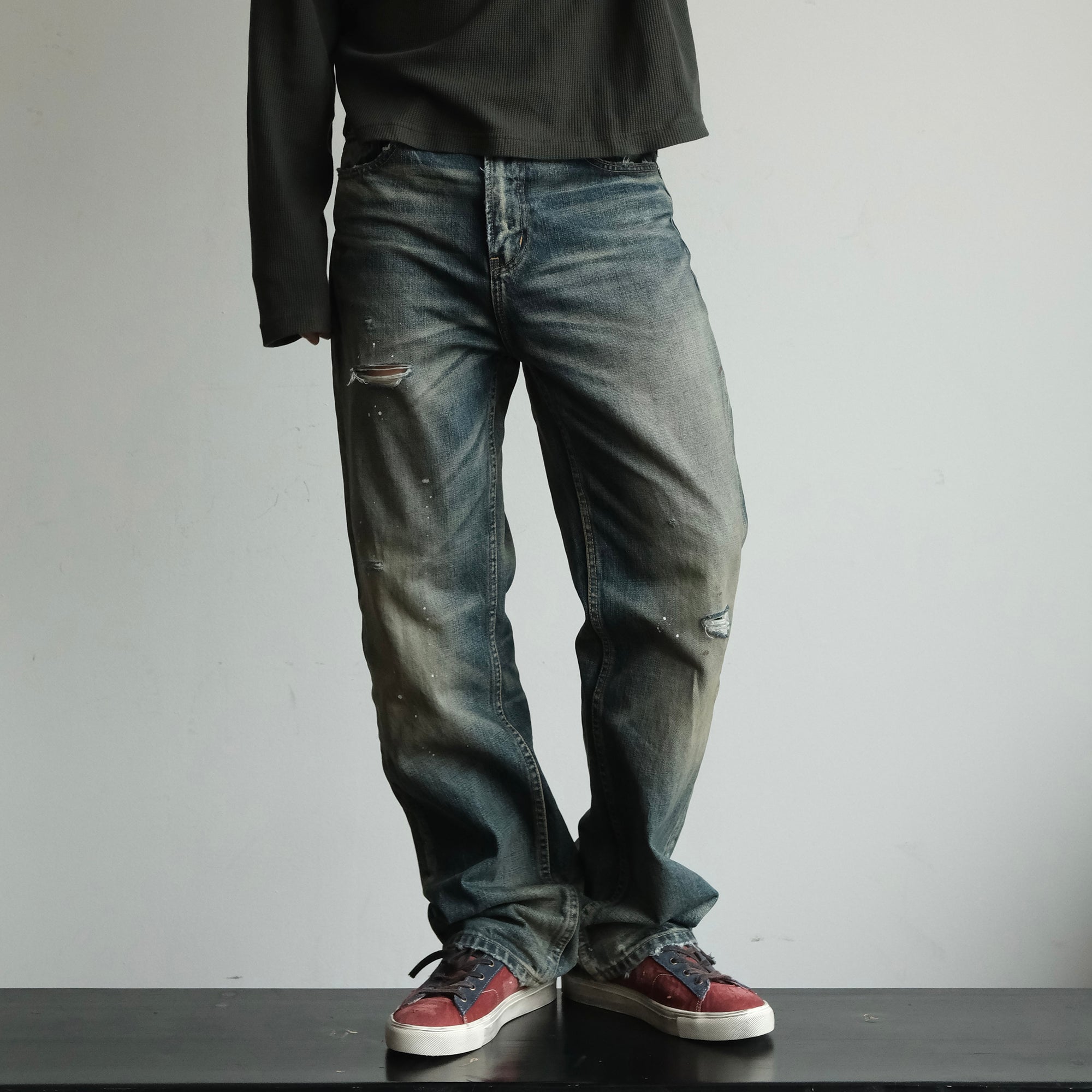 NEIGBORL Ripped Wash Straight-Leg Jeans, premium urban and streetwear designers apparel on PROJECTISR.com, NEIGBORL