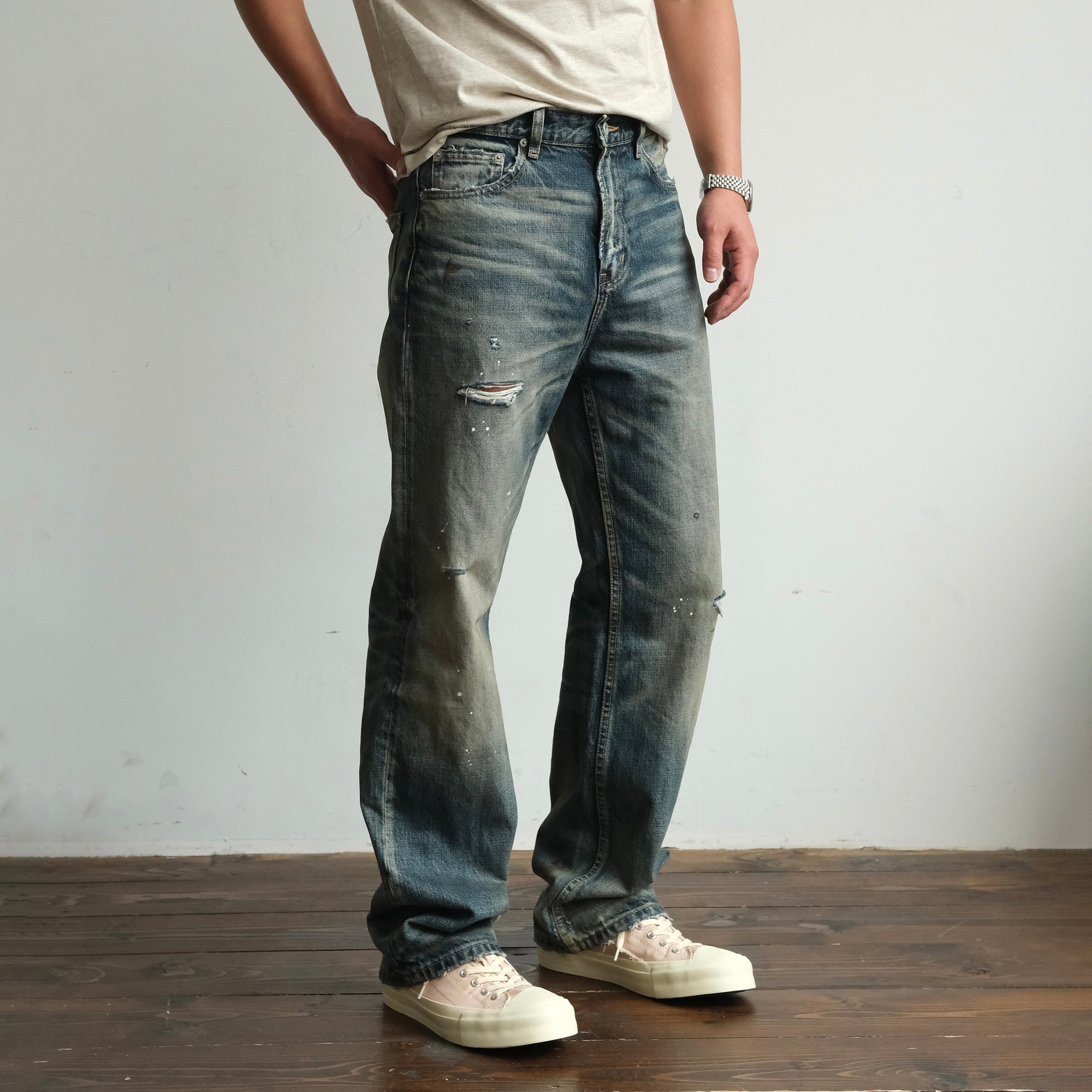 NEIGBORL Ripped Wash Straight-Leg Jeans, premium urban and streetwear designers apparel on PROJECTISR.com, NEIGBORL