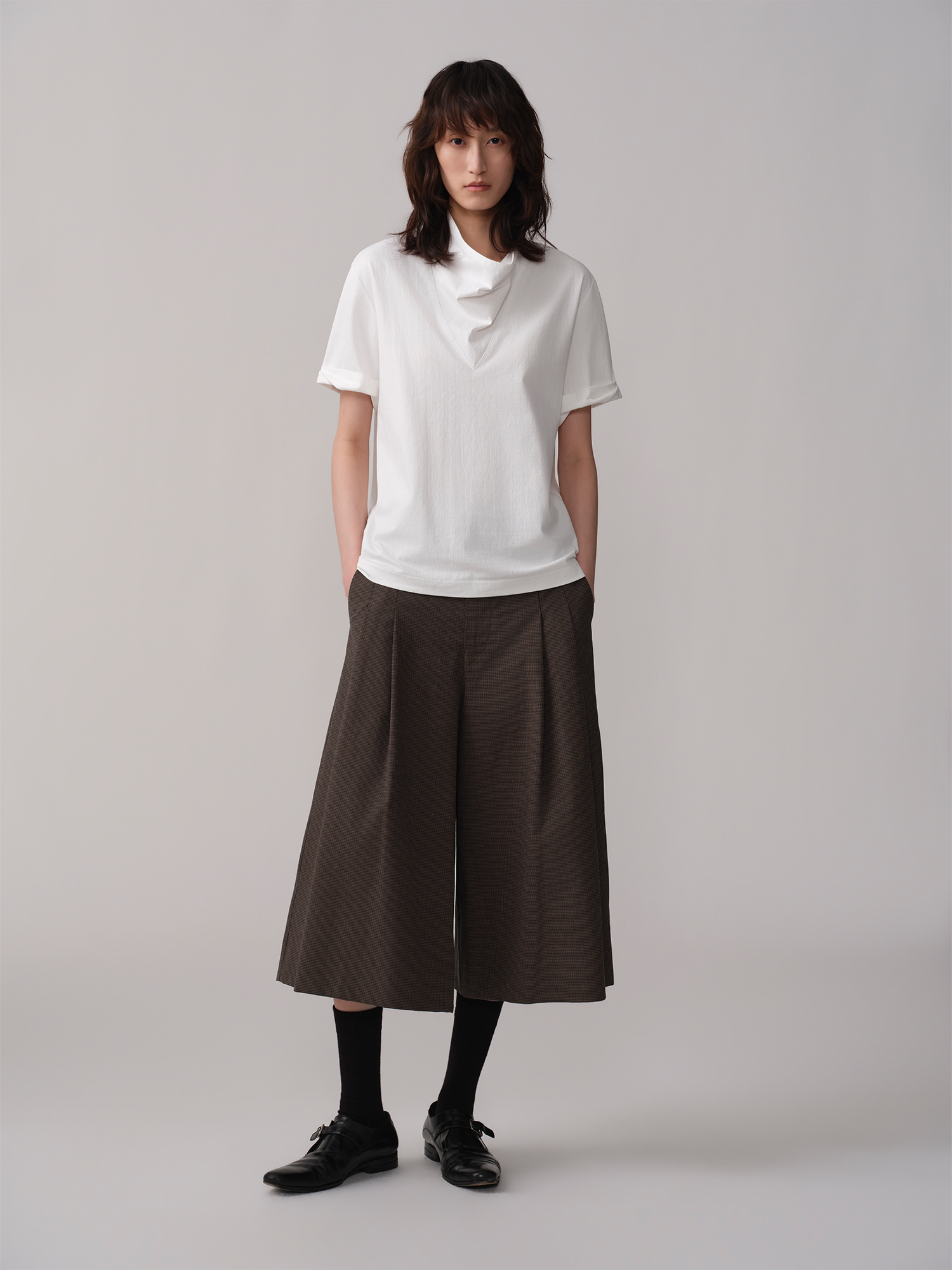 OPICLOTH Retro Houndstooth Pleated Culotte Shorts, premium urban and streetwear designers apparel on PROJECTISR.com, OPICLOTH