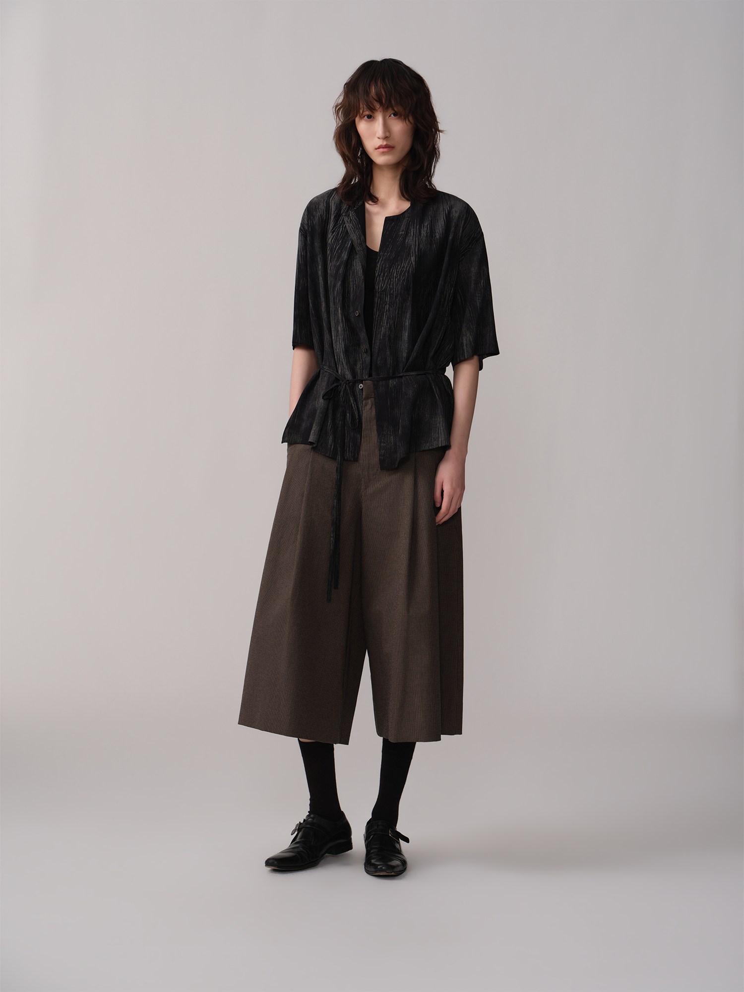 OPICLOTH Retro Houndstooth Pleated Culotte Shorts, premium urban and streetwear designers apparel on PROJECTISR.com, OPICLOTH