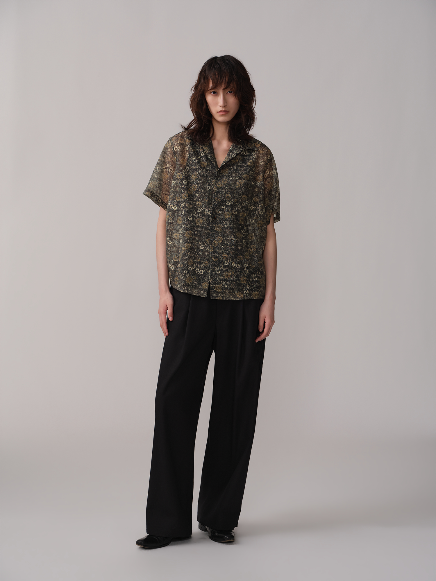 OPICLOTH Shadow Floral Cuban Collar Half Shirt, premium urban and streetwear designers apparel on PROJECTISR.com, OPICLOTH