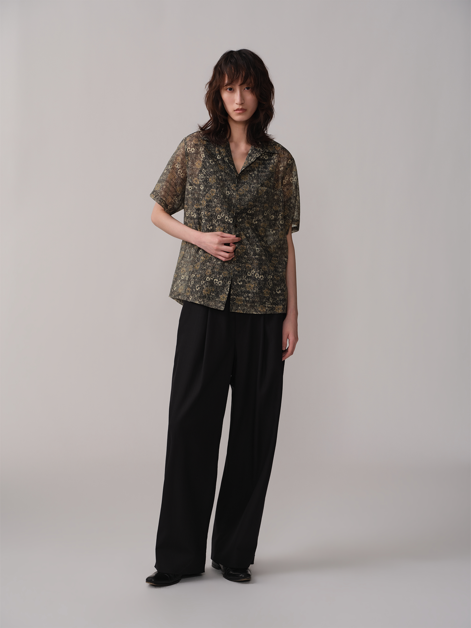 OPICLOTH Shadow Floral Cuban Collar Half Shirt, premium urban and streetwear designers apparel on PROJECTISR.com, OPICLOTH