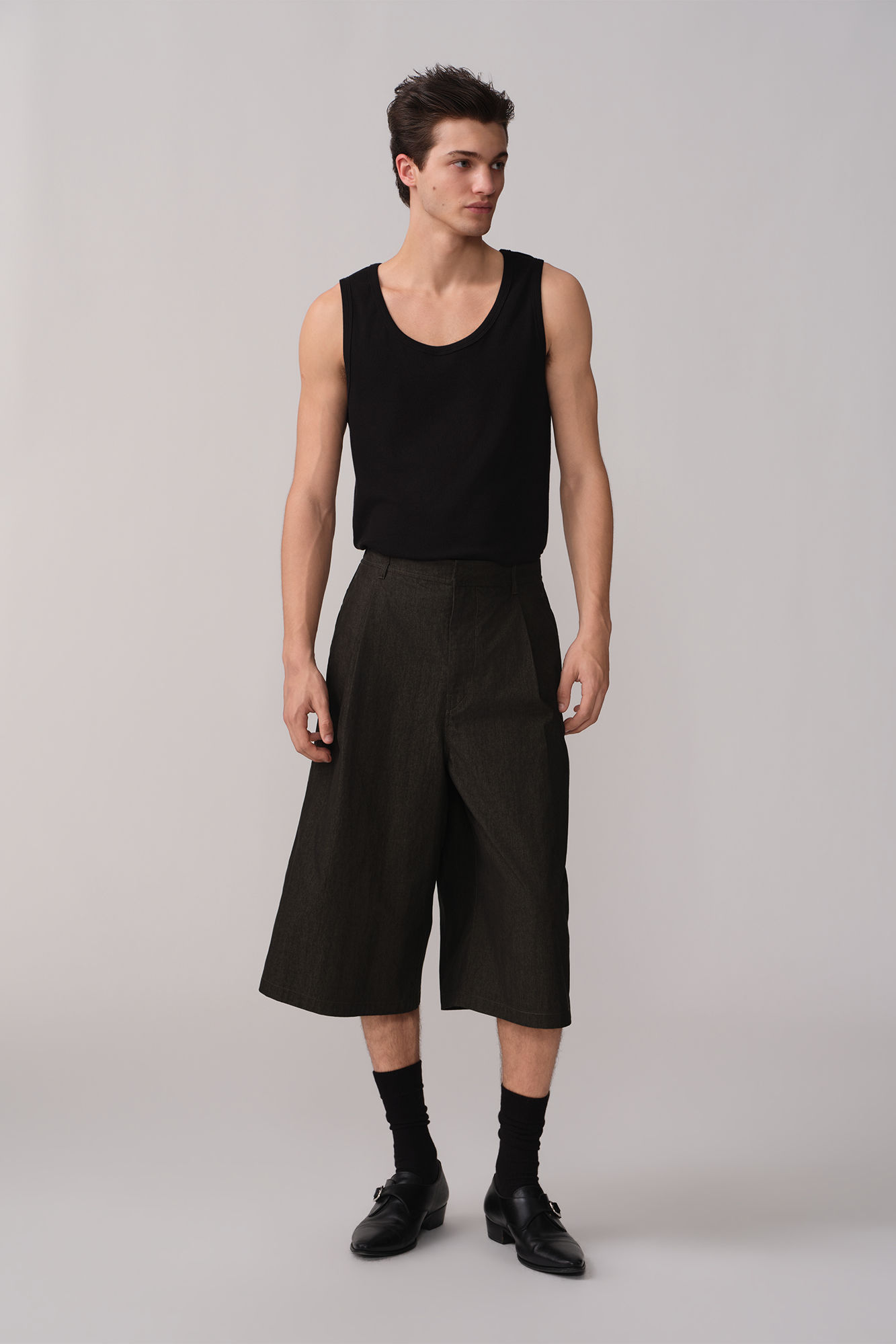 OPICLOTH Retro Pleated Wide-Leg Cropped Shorts, premium urban and streetwear designers apparel on PROJECTISR.com, OPICLOTH