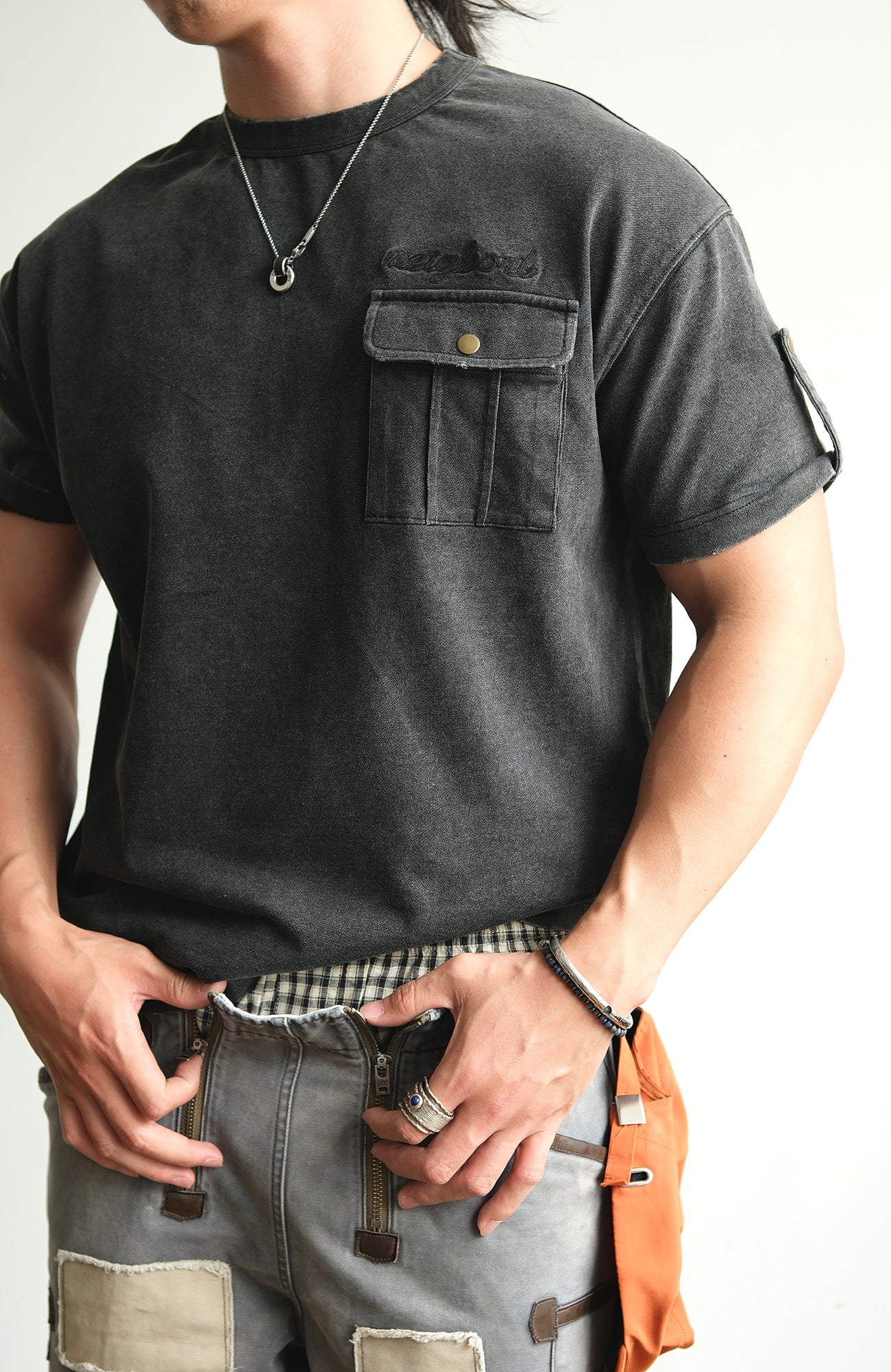 NEIGBORL Retro Washed Embroidered Pocket Tee, premium urban and streetwear designers apparel on PROJECTISR.com, NEIGBORL