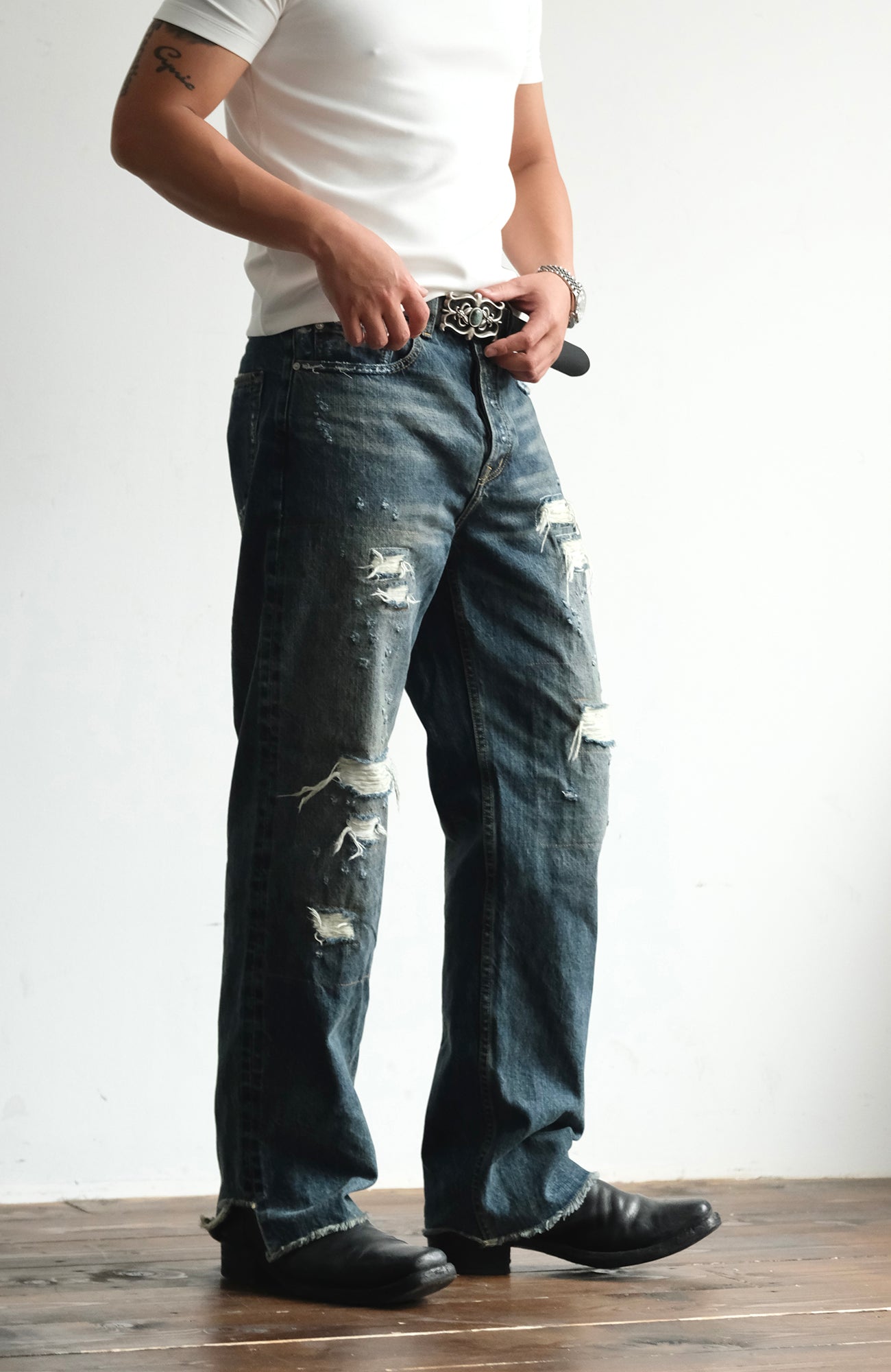 NEIGBORL Distressed Straight-Leg Jeans, premium urban and streetwear designers apparel on PROJECTISR.com, NEIGBORL