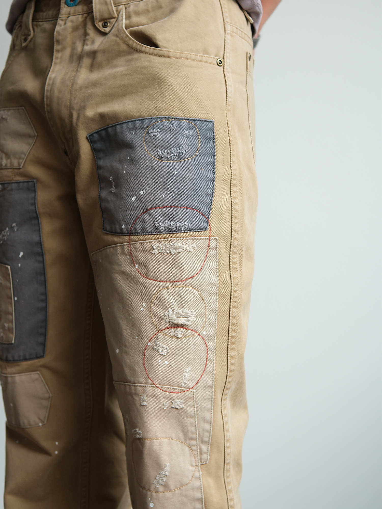 NEIGBORL Retro Paint-Splattered Distressed Patched Pants